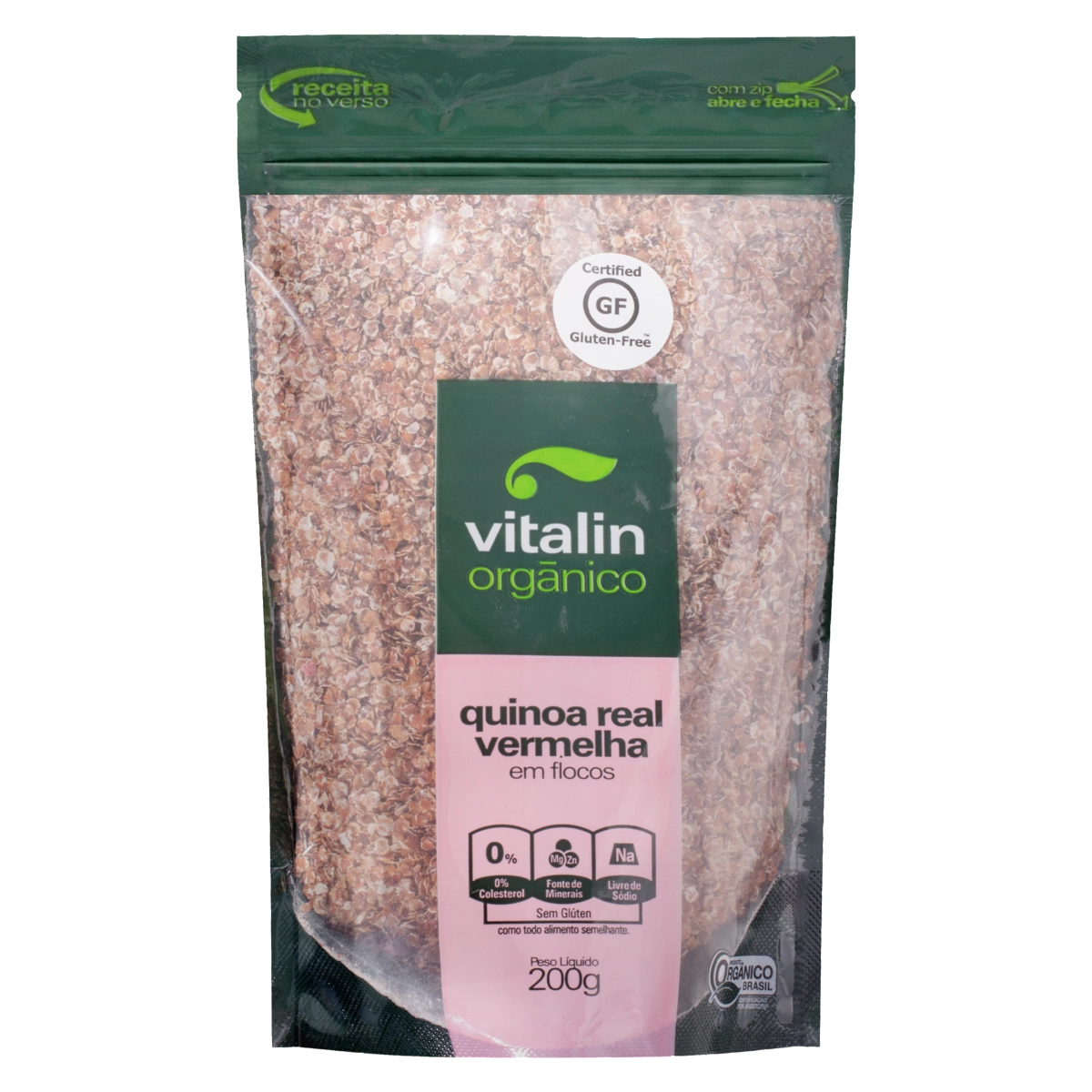 Quinoa Real Vermelha Em Flocos Orgânica Sem Glúten Vitalin Pouch 200g