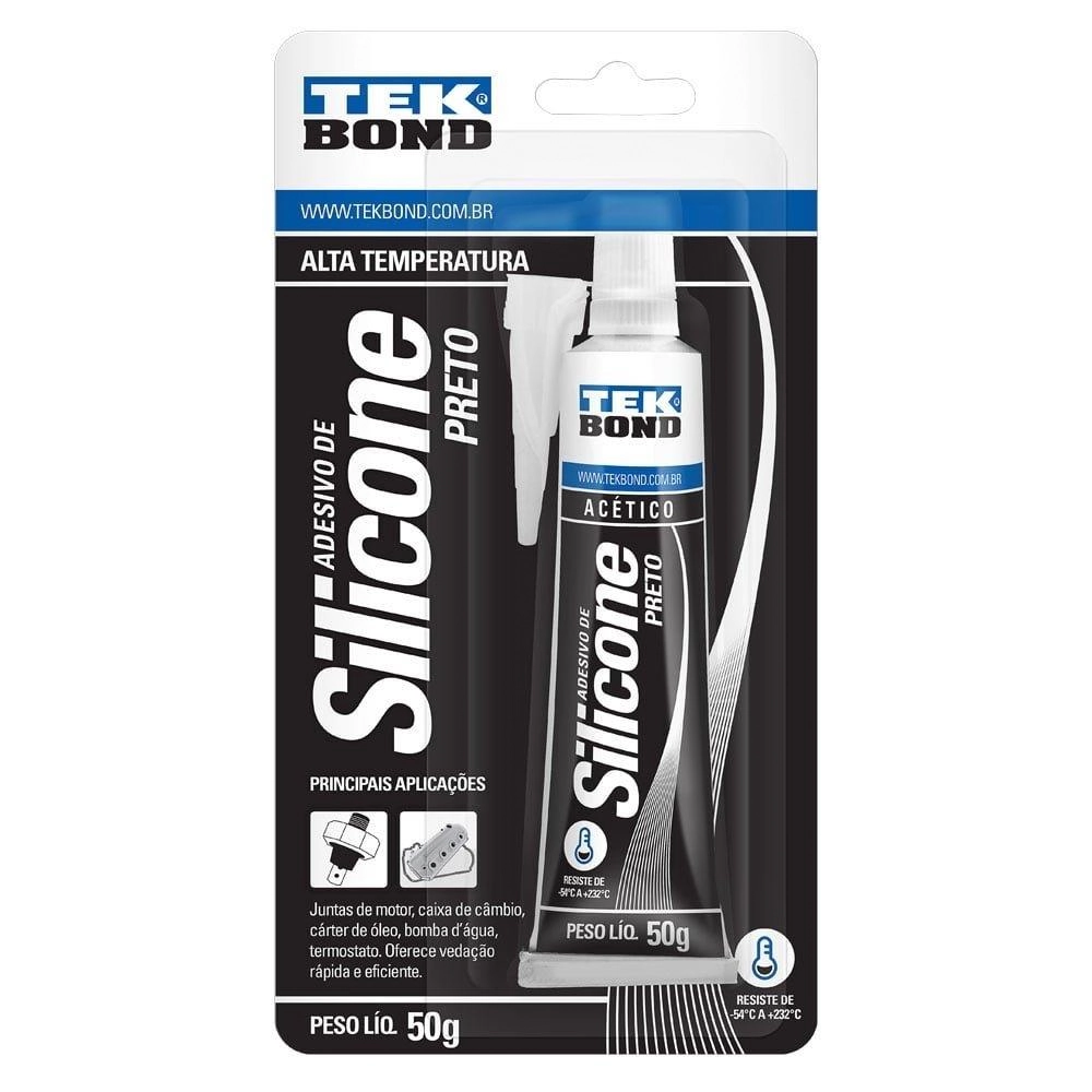 Silicone Acético Alta Temperatura Preto Blister - Emb. C/ 12 Un 50g - Tekbond