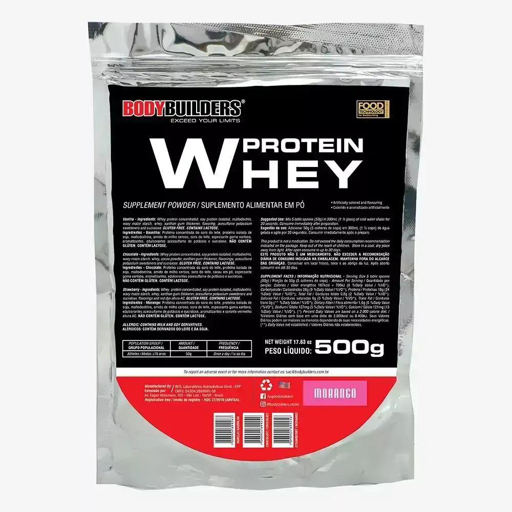 Whey Protein 500g (Refil) Morango ¿ Bodybuilders