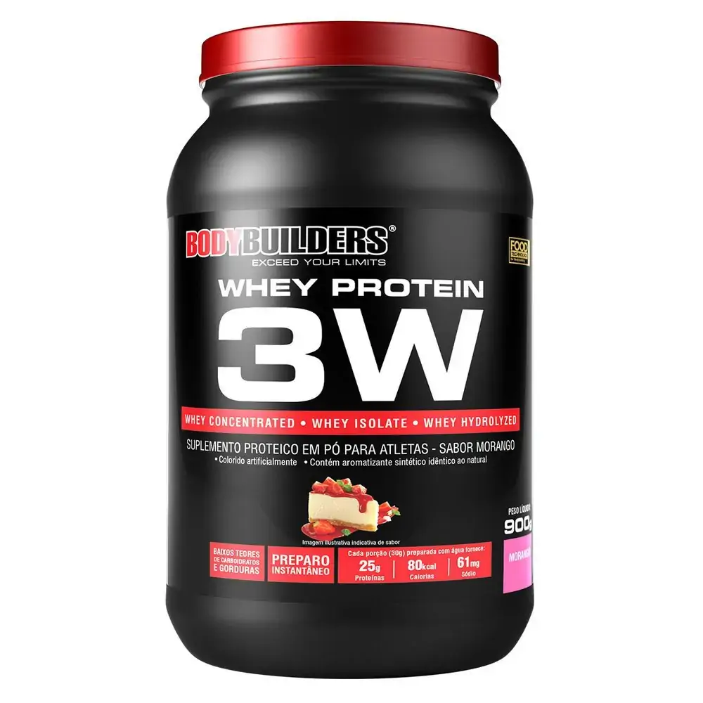 Whey 3w Bodybuilders 900g Morango