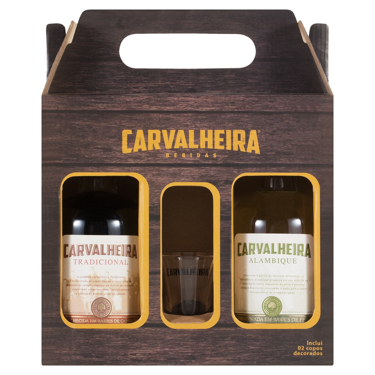 Kit 2 Copos 1 Cachaça Tradicional 1 Cachaça Alambique Carvalheira 375ml Cada