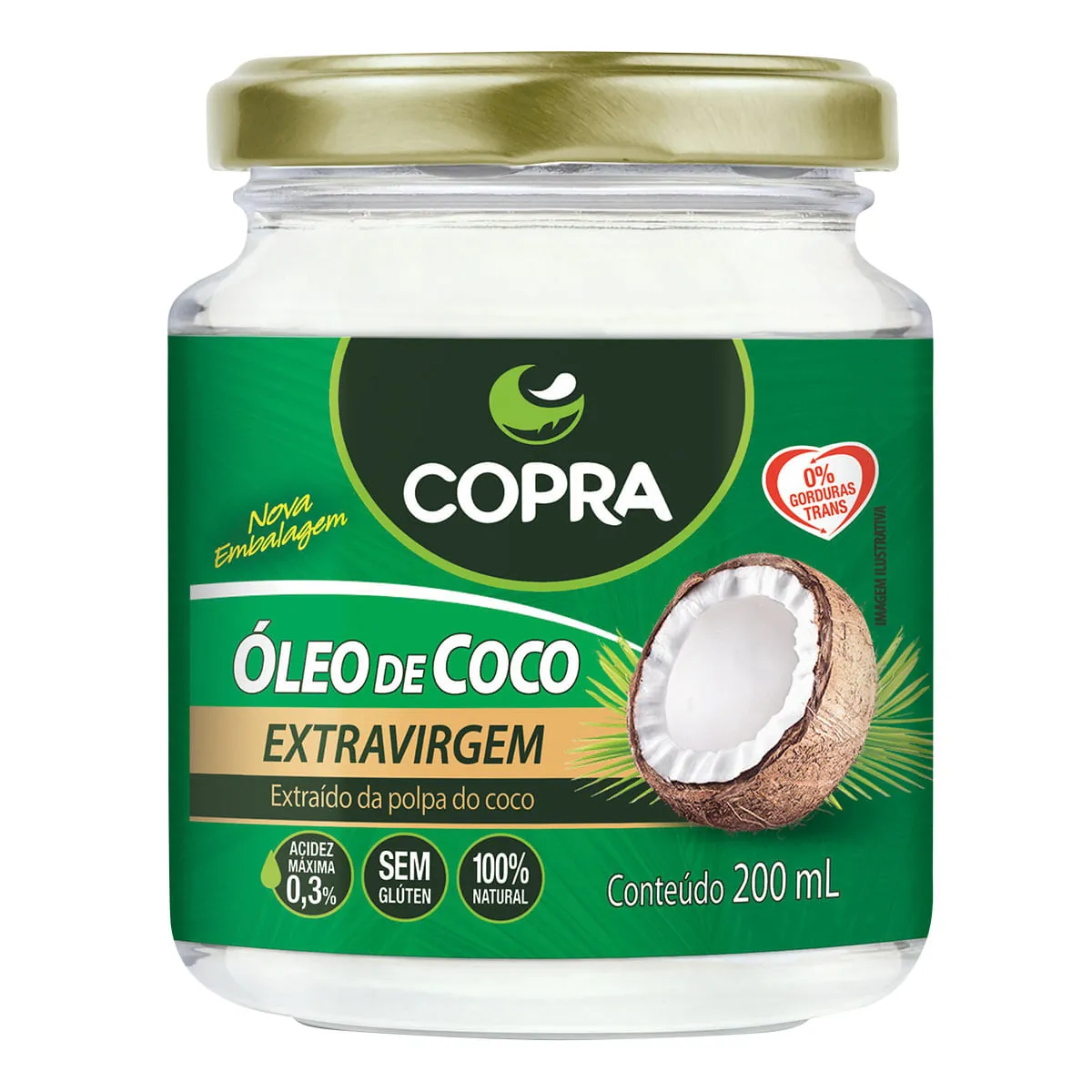 óleo De Coco Extra Virgem Copra Vidro 200ml