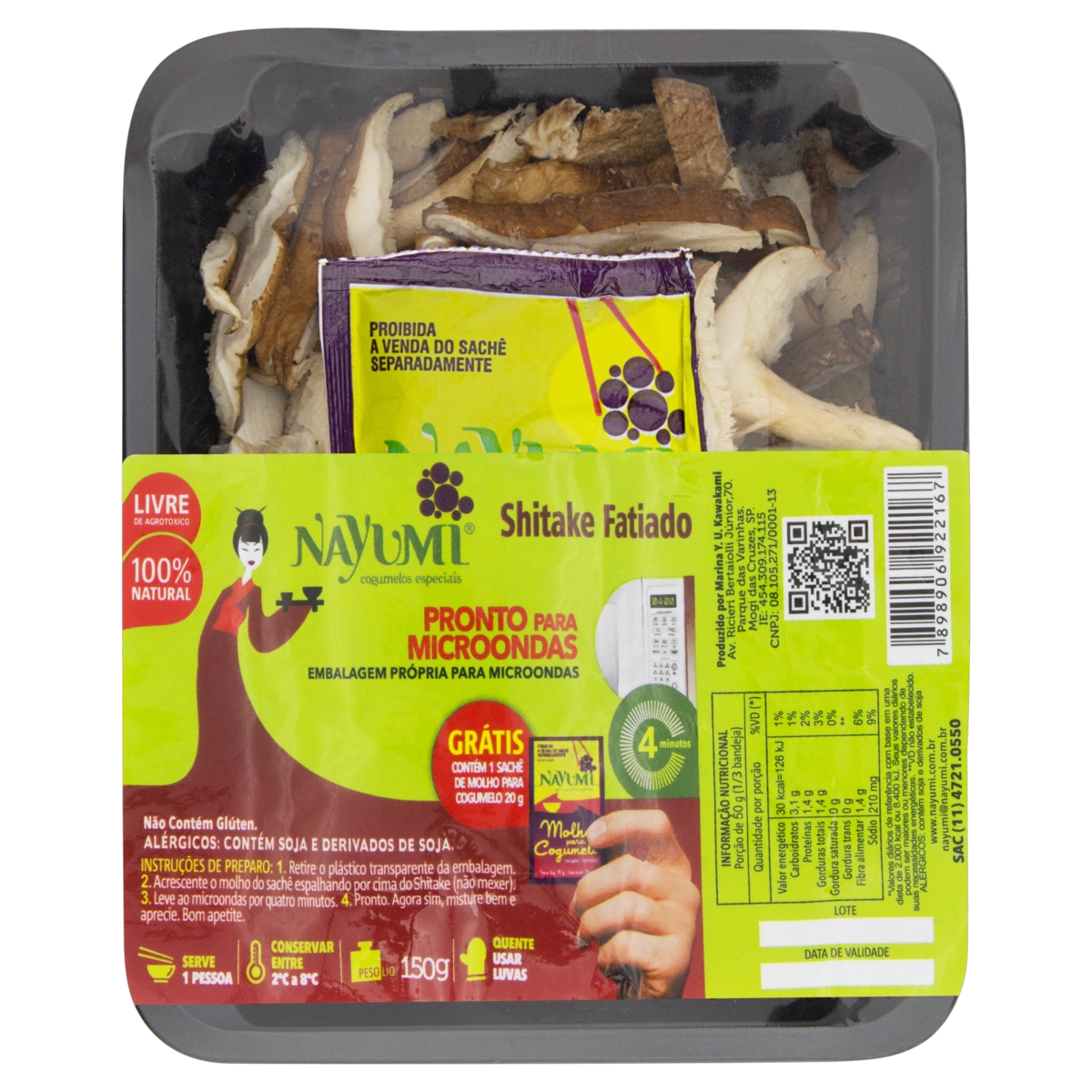 Cogumelo Shiitake Fatiado Nayumi Bandeja 150g Grátis 1 Sachê De Molho Para Cogumelo 20g