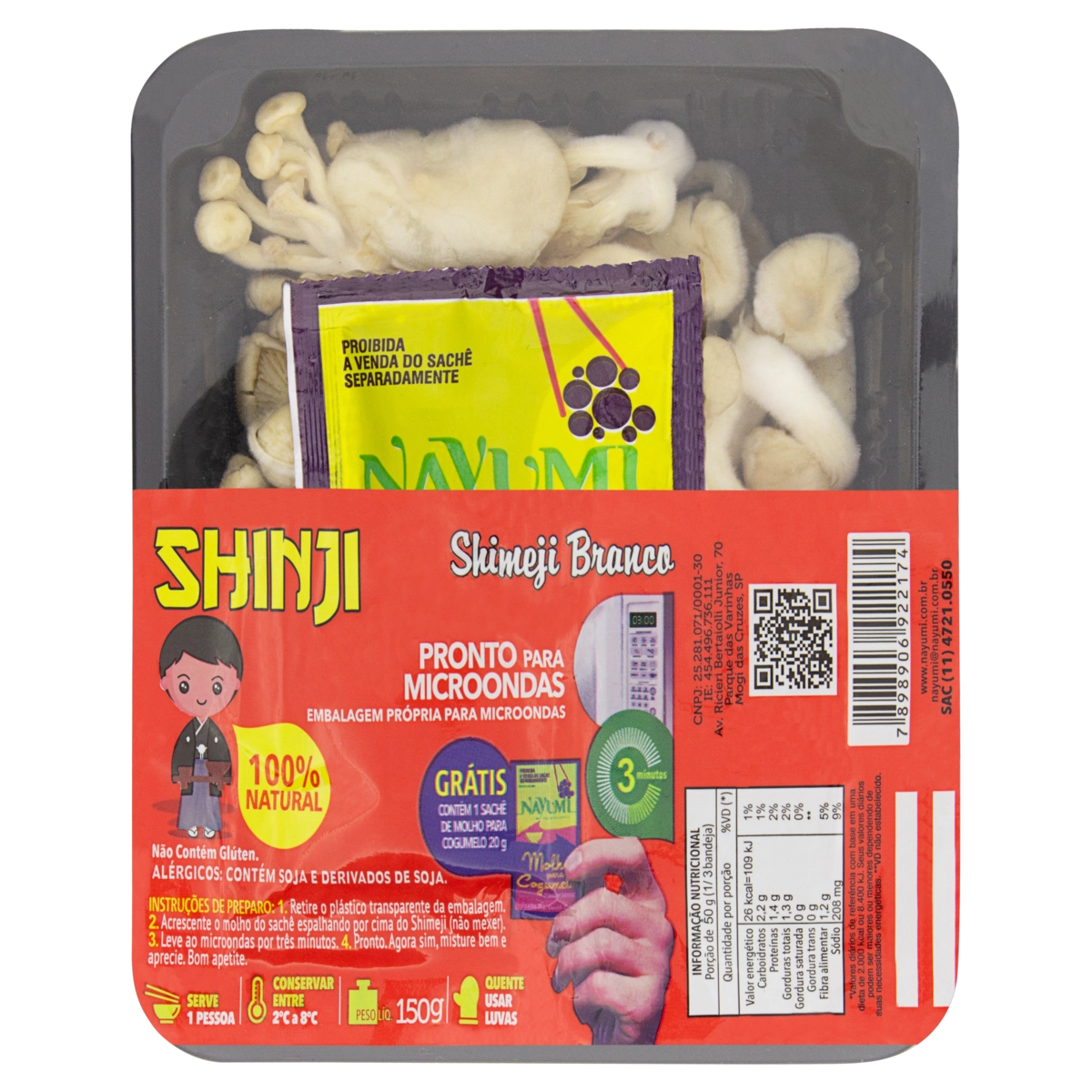 Cogumelo Shimeji Branco Shinji Bandeja 150g Grátis 1 Sachê De Molho Para Cogumelo 20g
