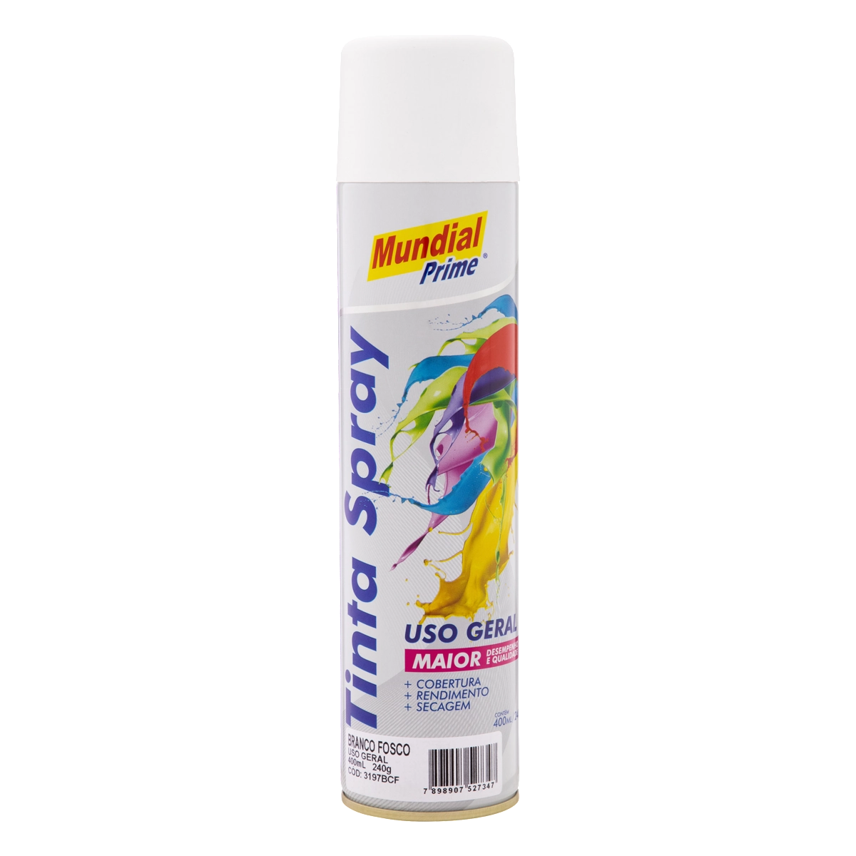 Tinta Uso Geral Spray Branco Fosco Mundial Prime Lata 400ml