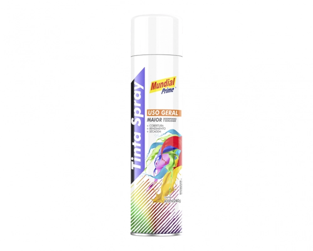 Tinta Uso Geral Spray Branco Brilhante Mundial Prime Lata 400ml