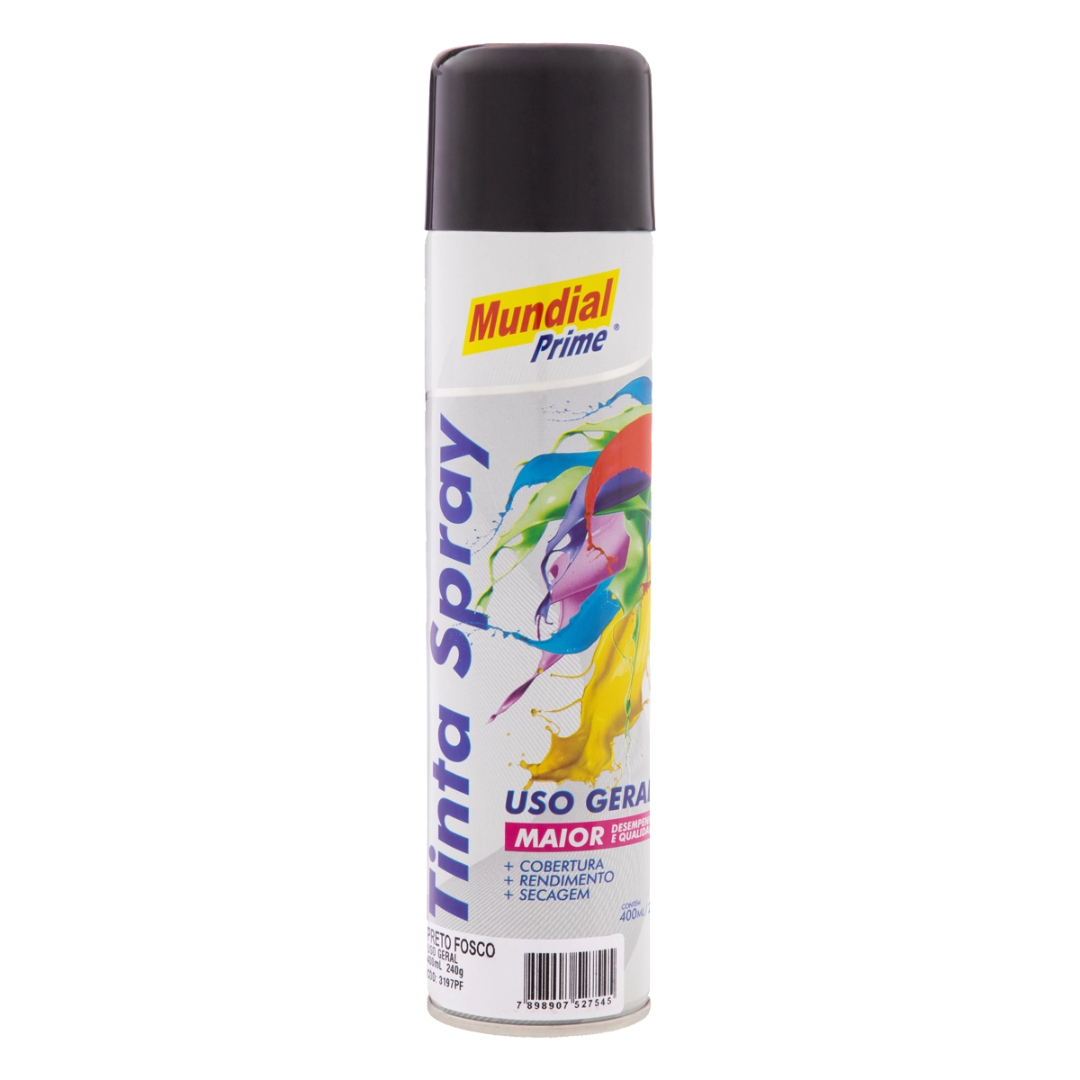 Tinta Uso Geral Spray Preto Fosco Mundial Prime Lata 400ml