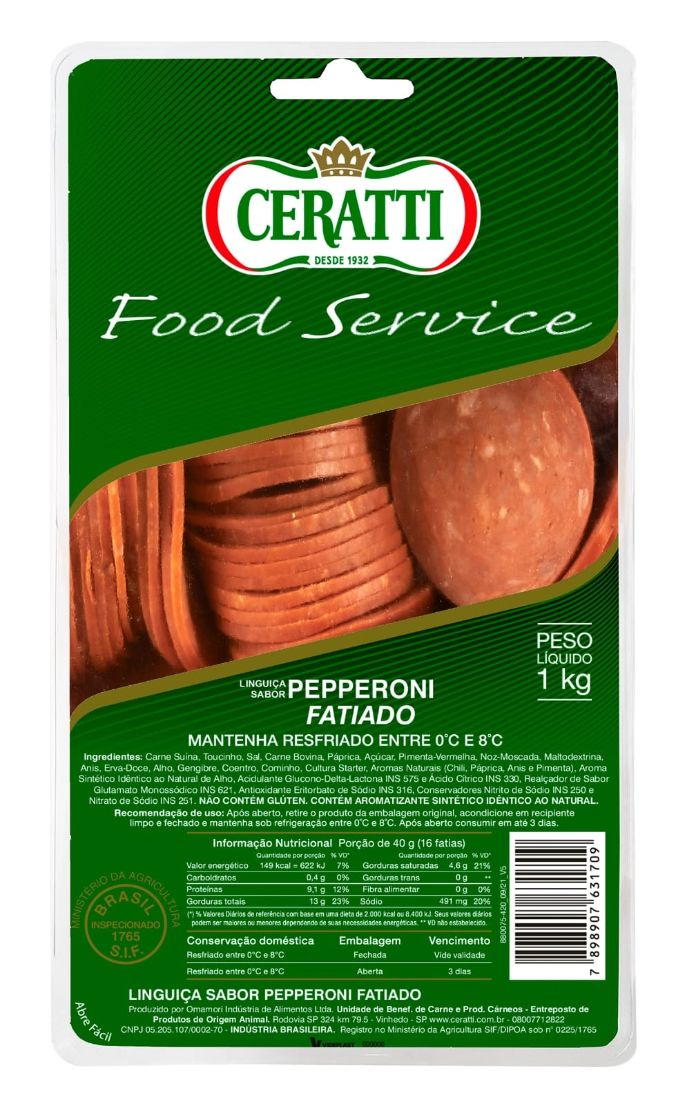 Linguiça Calabresa Fatiada Cozida Ceratti 1kg