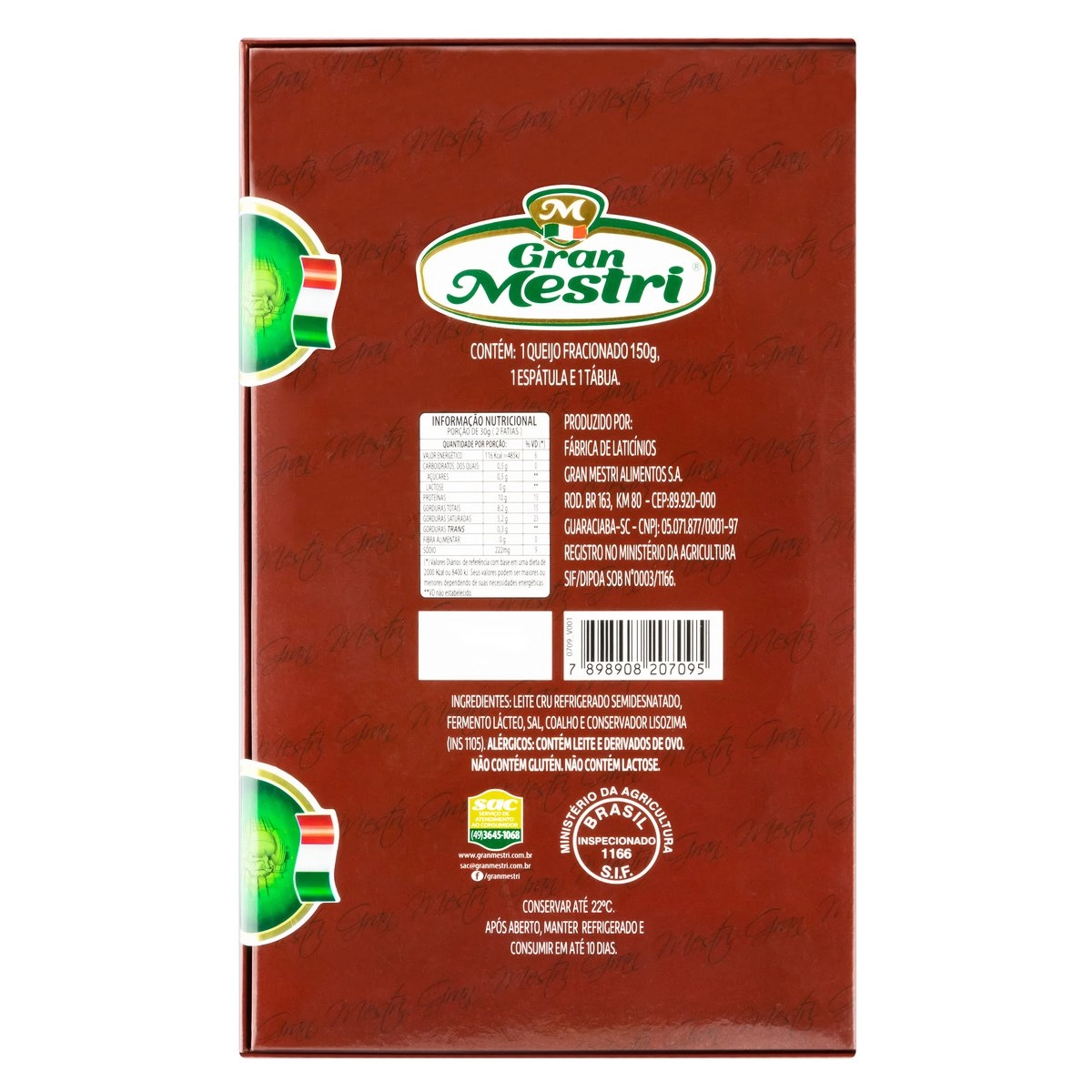 Kit Queijo Grana Fracionado 150g Espátula Tábua Gran Mestri