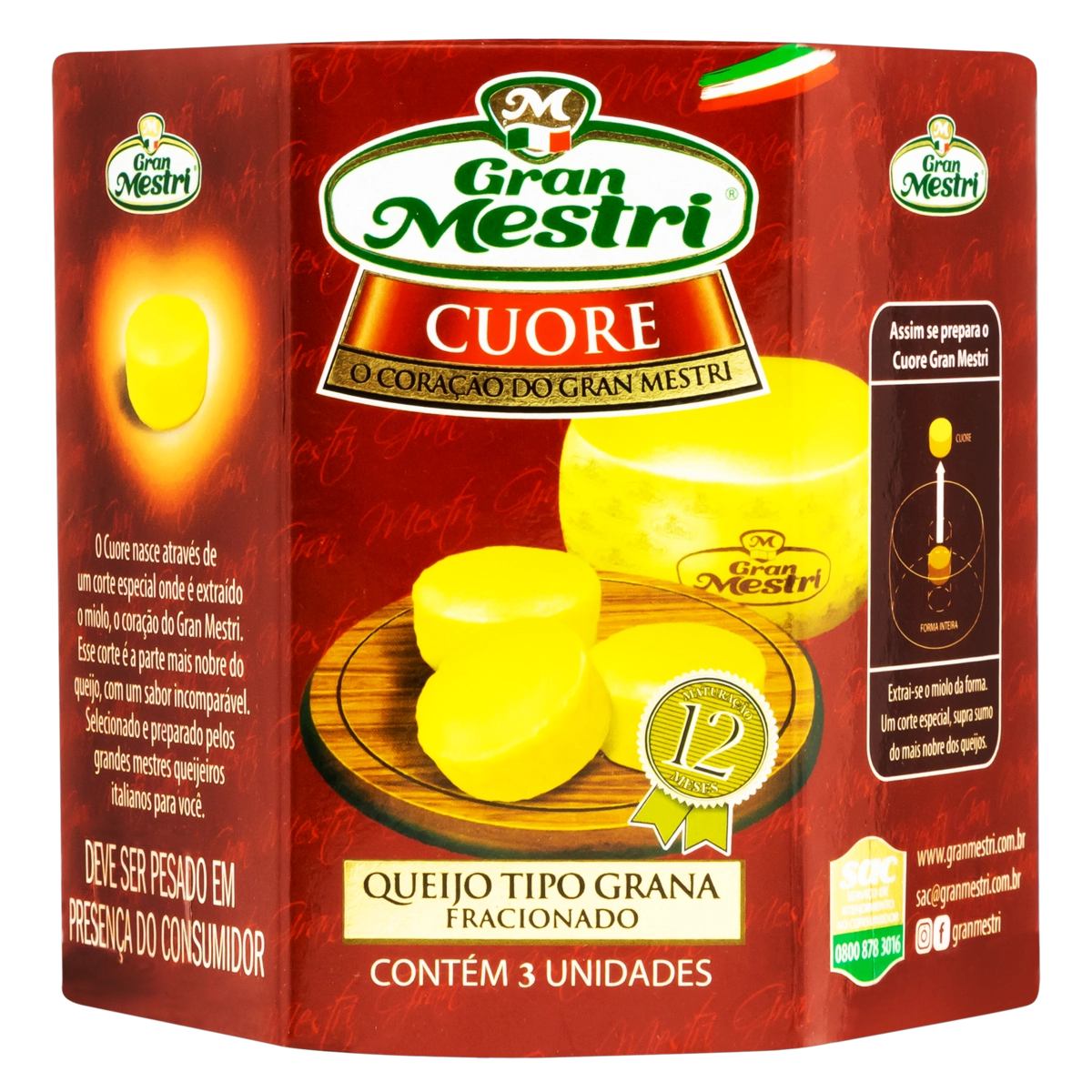 Queijo Grana Cuore Fracionado Gran Mestri 3 Unidades