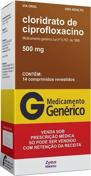 Cloridrato De Ciprofloxacino 500 Mg 14 Comprimidos Zydus Genérico