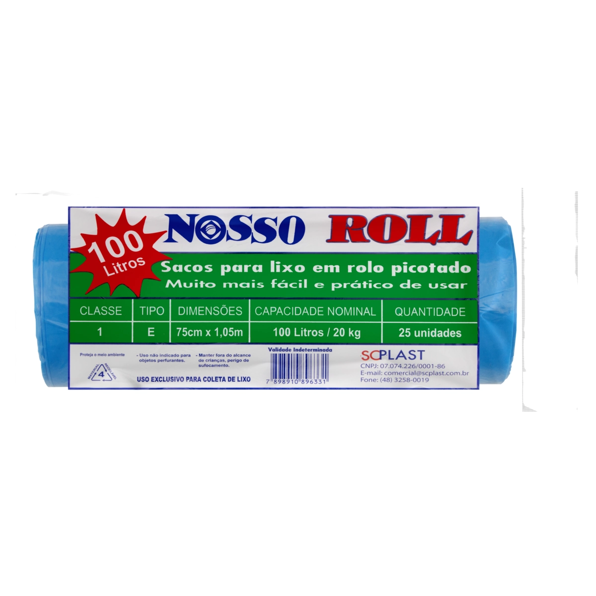 Saco De Lixo Tipo E 100l Nosso Roll 25 Unidades