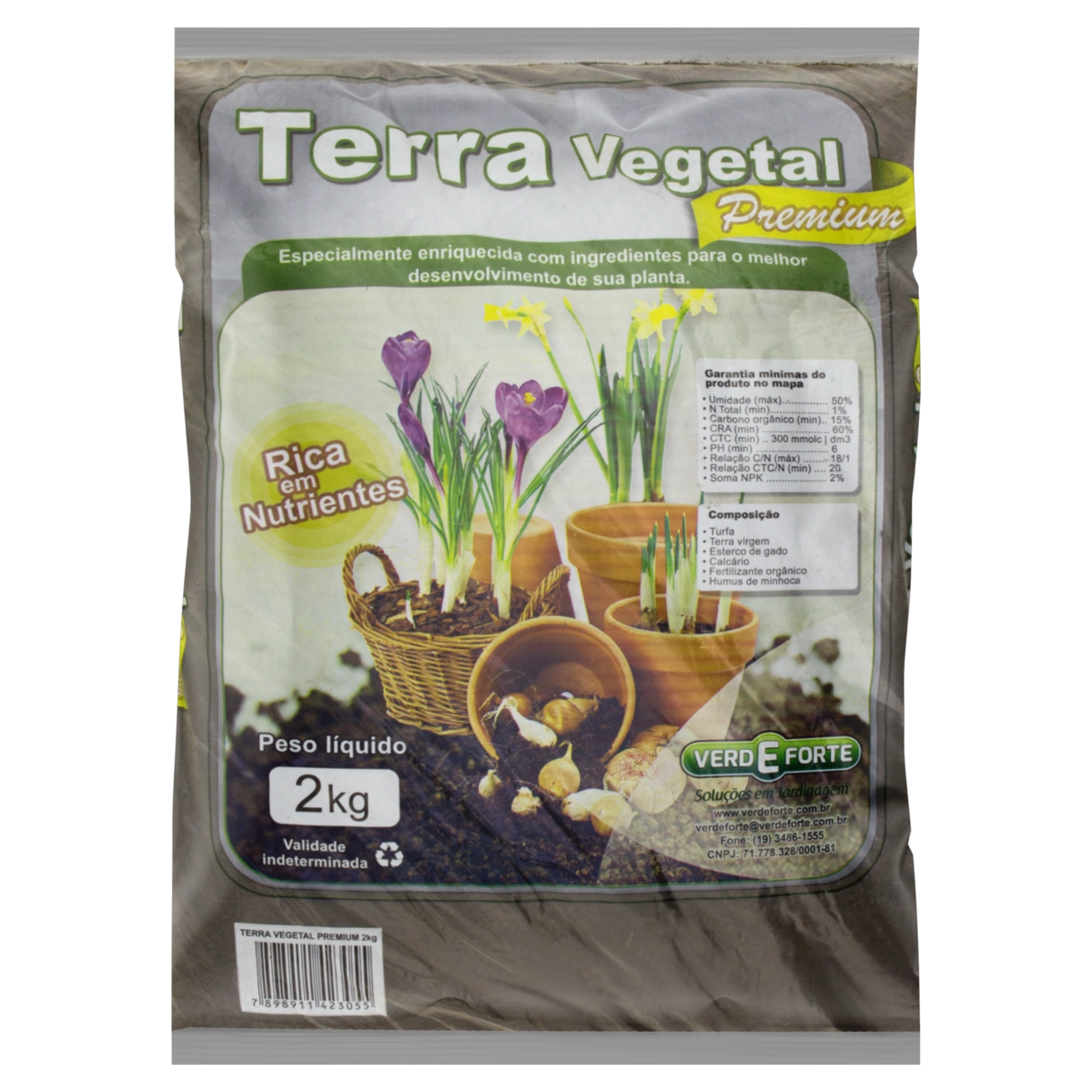 Terra Vegetal Verde Forte Premium Pacote 2kg