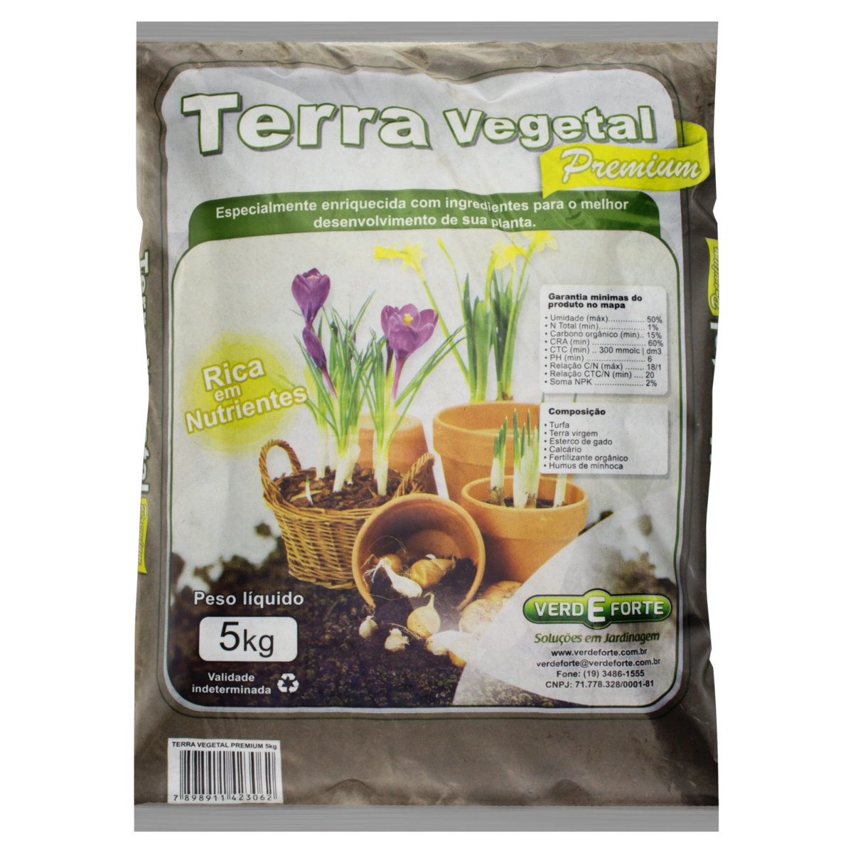 Terra Vegetal Verde Forte Premium Pacote 5kg