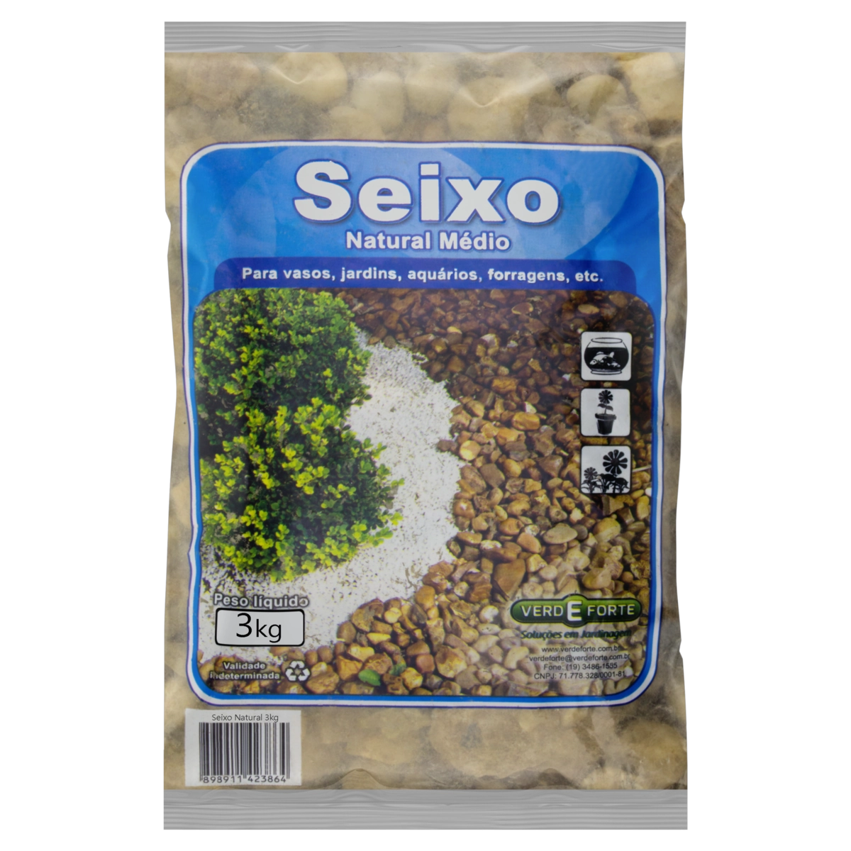 Seixo Natural Verde Forte Médio Pacote 3kg