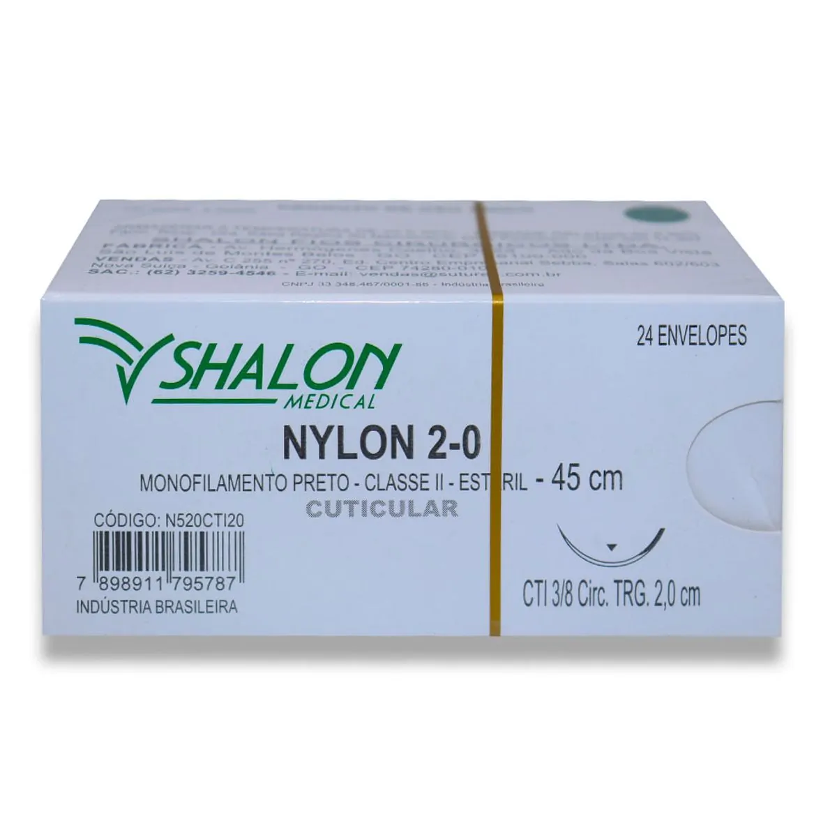 Fio de Sutura Nylon Com 24 - Shalon - Fio de Sutura Nylon Nº 2-0 com Agulha 2cm c/24 - Shalon