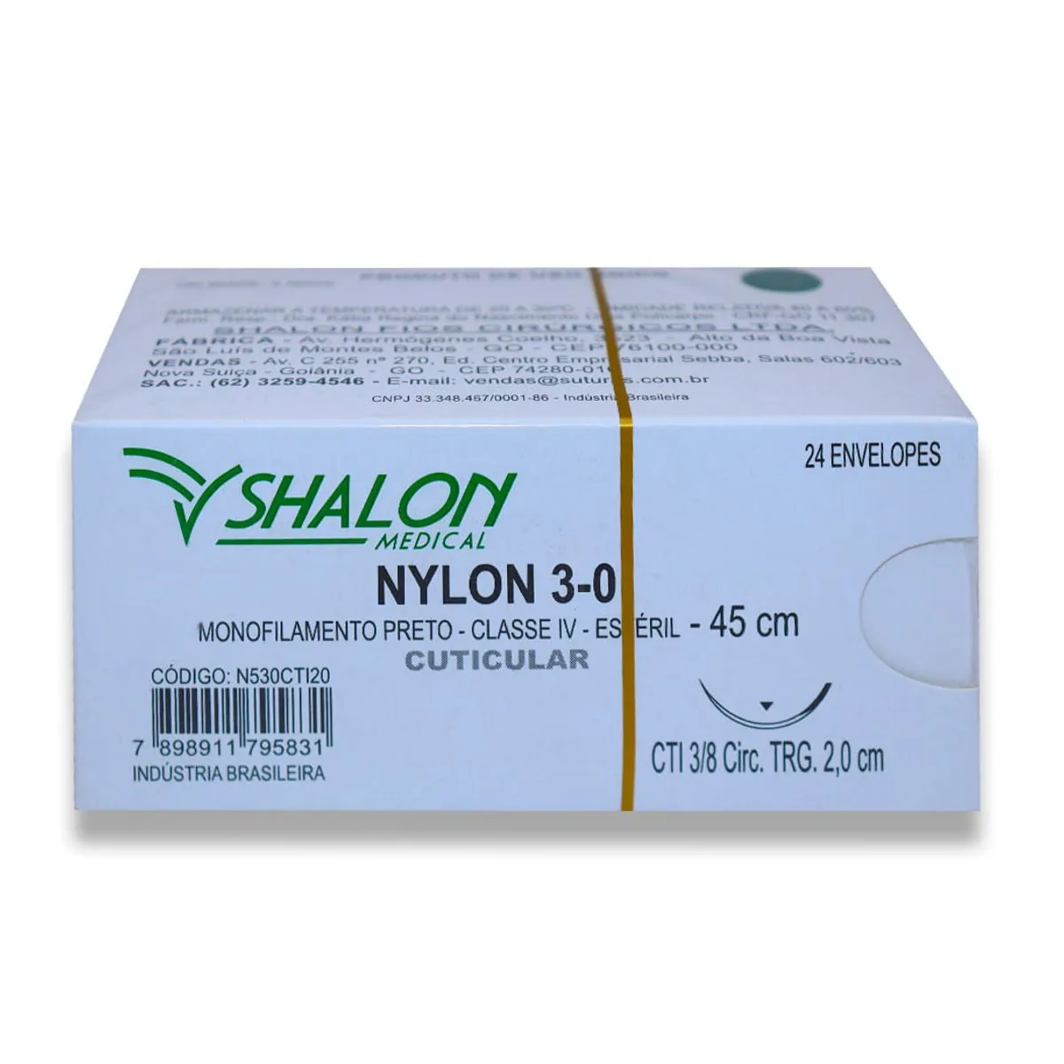 Fio de Sutura Nylon Com 24 - Shalon - Fio de Sutura Nylon Nº 3-0 com Agulha 2,0cm c/ 24 - Shalon