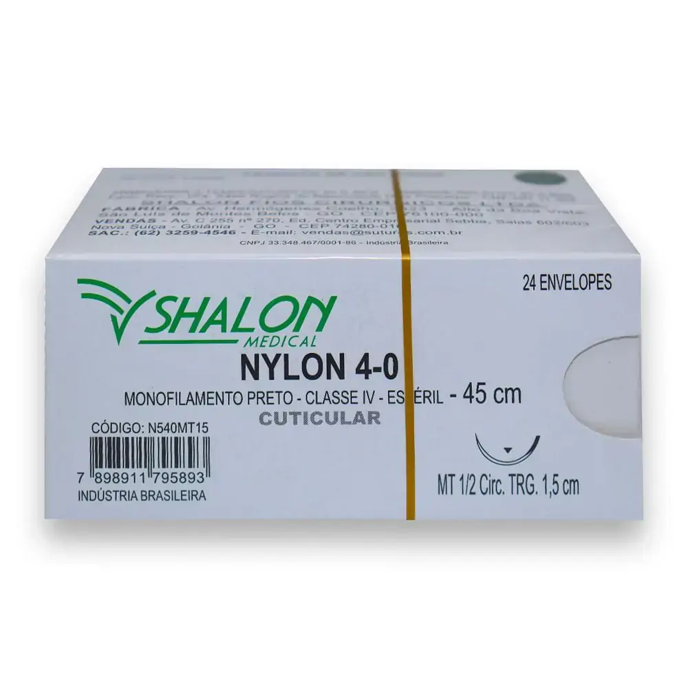 Fio de Sutura Agulhado Nylon - Shalon - 4-0 - 1-2circ. - 1,5cm (Cód. 25.7364)