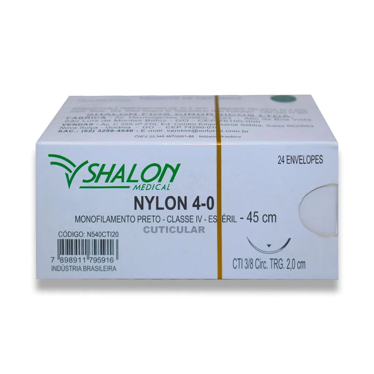 Fio de Sutura Nylon Com 24 - Shalon - Fio de Sutura Nylon Nº 4-0 com Agulha 2,0cm c/24 - Shalon
