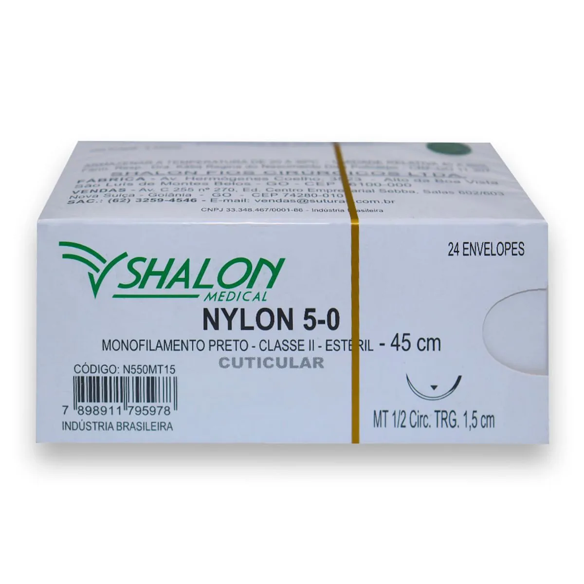 Fio de Sutura Nylon Com 24 - Shalon - Fio de Sutura Nylon Nº 5-0 com Agulha 1,5cm c/24 - Shalon