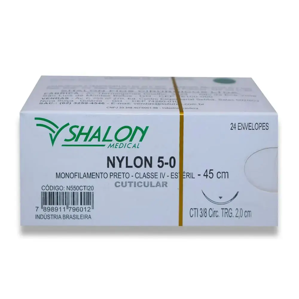 Fio de Sutura Nylon Com 24 - Shalon - Fio de Sutura Nylon Nº 5-0 com Agulha 2,0cm c/24 - Shalon