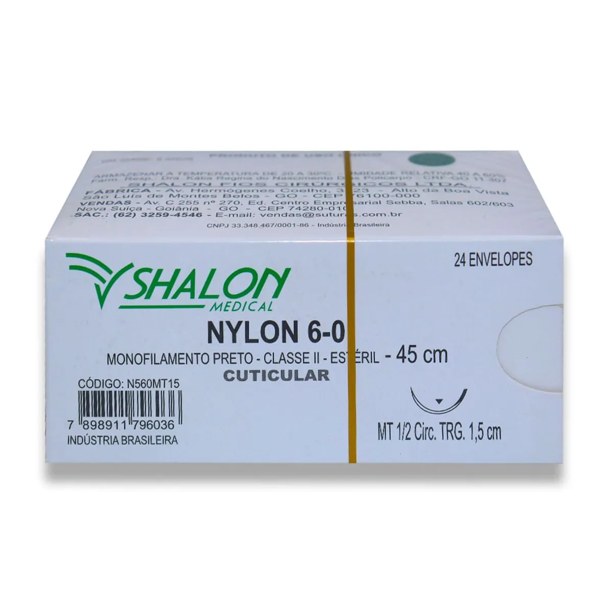 Fio de Sutura Nylon Com 24 - Shalon - Fio de Sutura Nylon Nº 6-0 com Agulha 1,5cm c/24 - Shalon