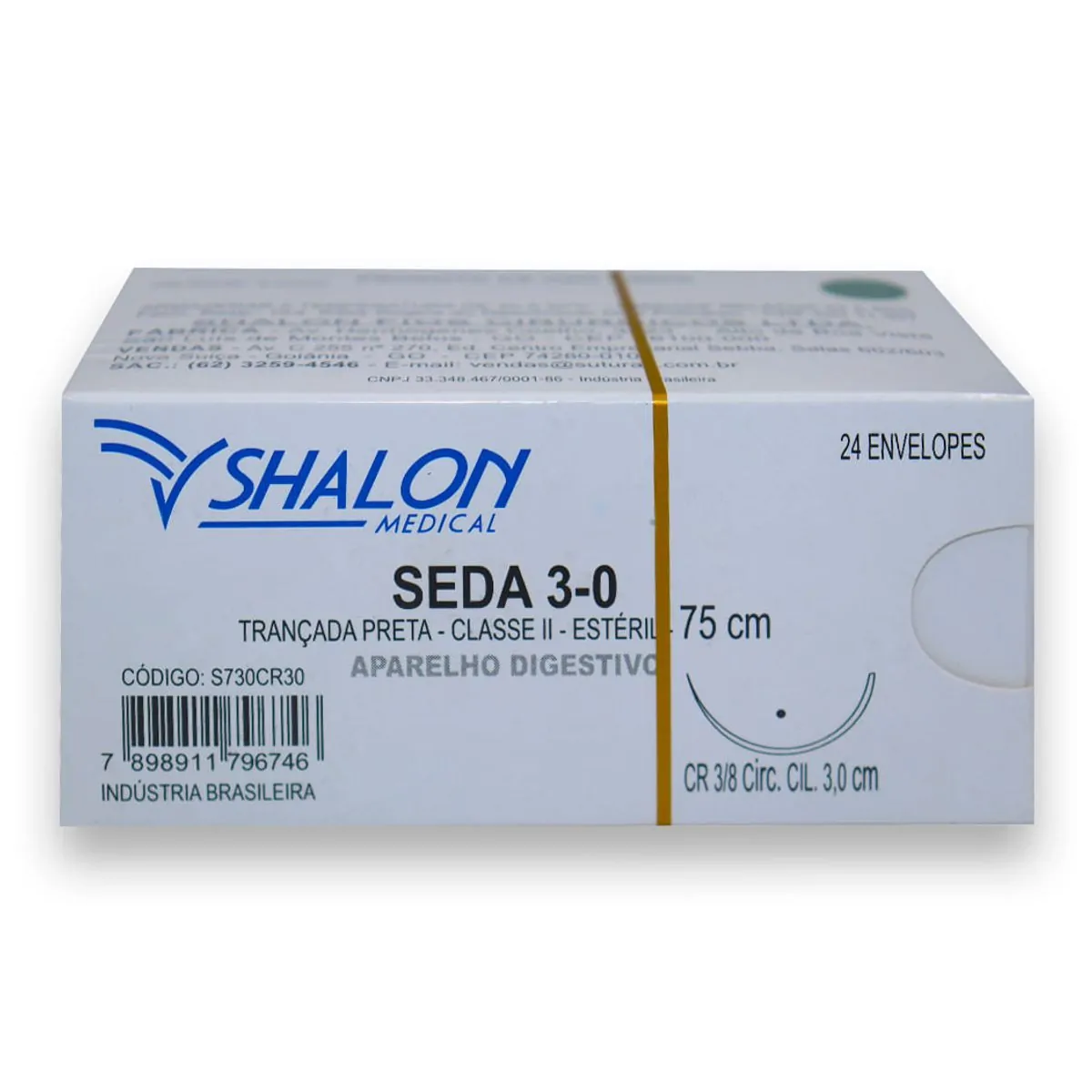 Fio de Sutura Seda com Agulha 24Un - Shalon - Fio de Sutura Seda 4-0 com Agulha 3cm com 24 - Shalon