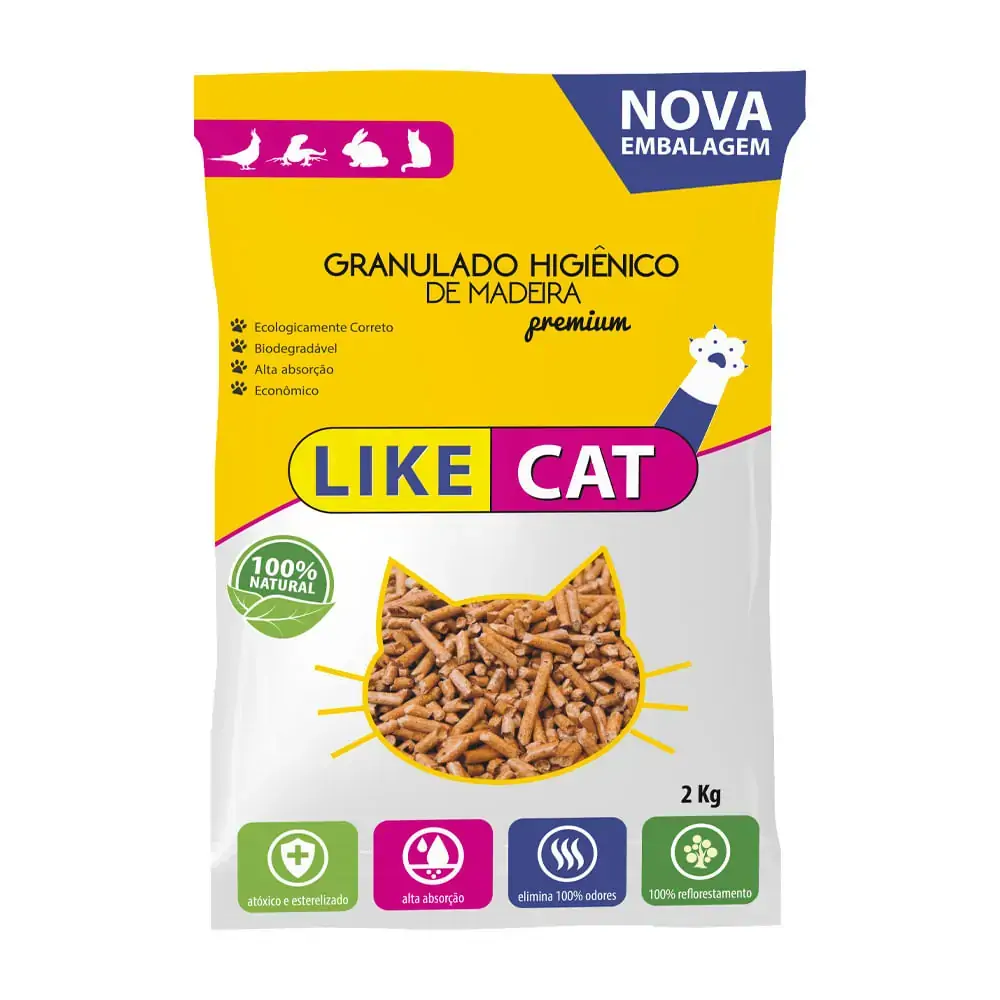 Areia para gatos Like Cat Granulado Higiênico de Madeira 2kg