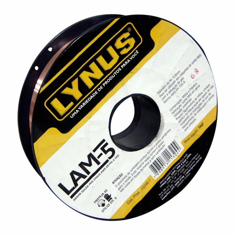 Arame de Solda MIG Revestido com Gás 0,8mm 5kg ER70S-6 Lynus