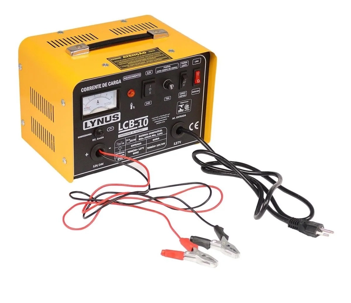 Carregador De Bateria Portatil 100a 12/24v 110v Lynus Lcb-10