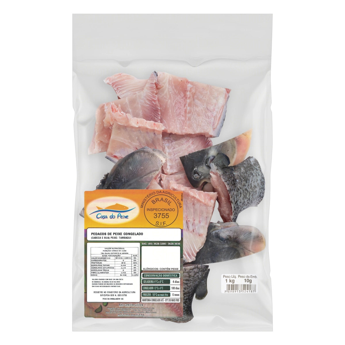 Cabeça E Suã De Tambaqui Congelada Em Pedaços Casa Do Peixe Pacote 1kg