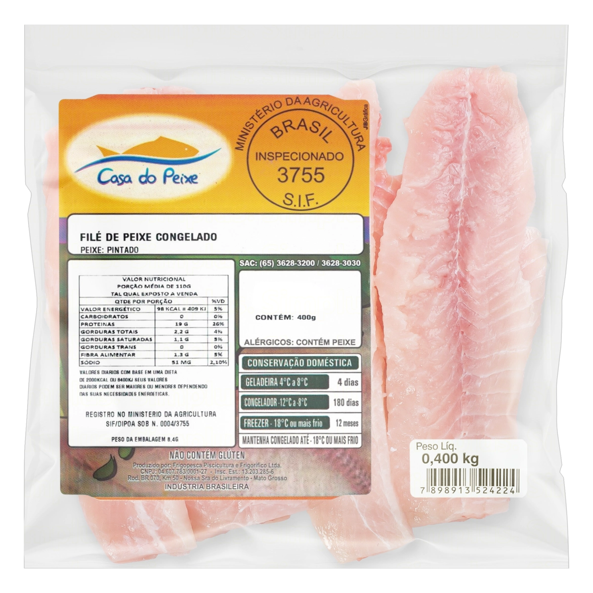 Filé De Pintado Congelado Casa Do Peixe Pacote 400g