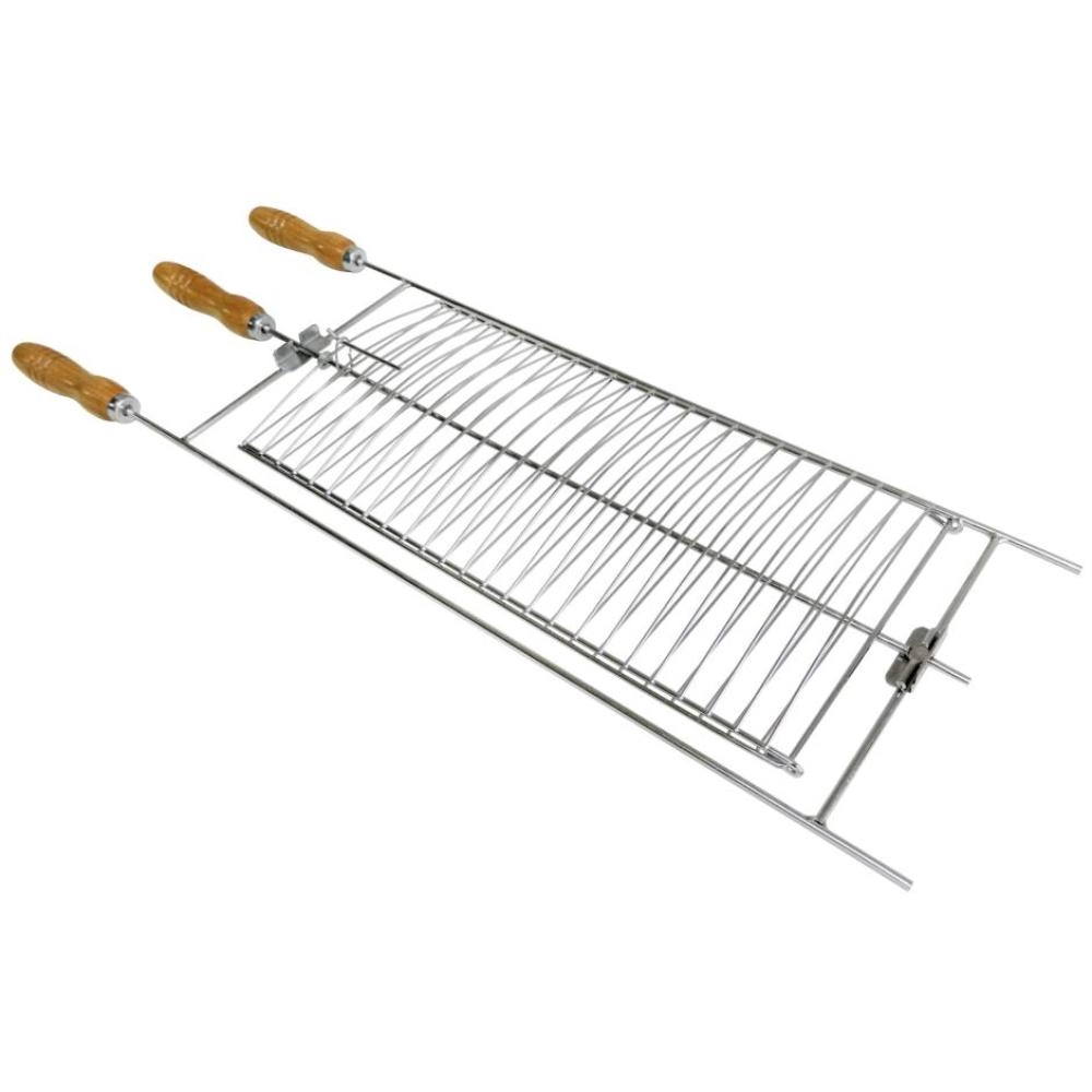 Grelha Para Churrasqueira Giratória 3 Pegadores Média Churrasco Peixe Carnes Multiuso Cromado