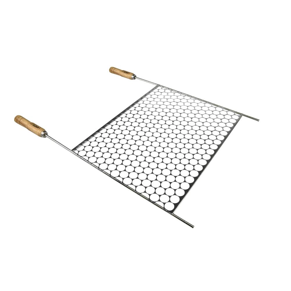 Grelha Para Churrasqueira Assador Moeda Aço Inox 2 Pegadores Churrasco Peixe Carnes Multiuso Cromado