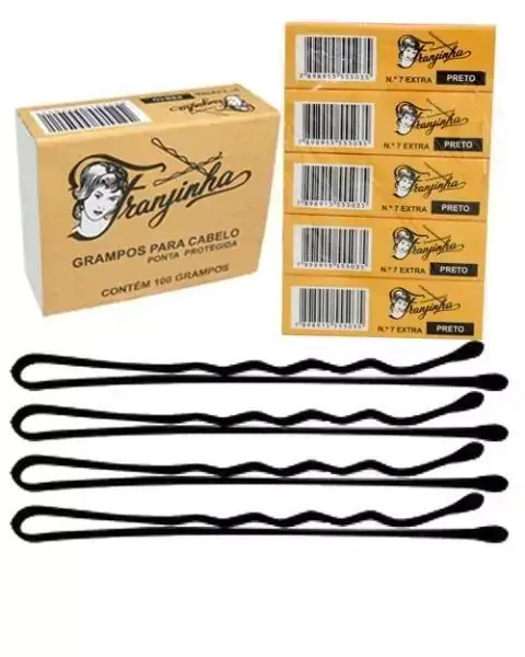 100 Grampos p/ Cabelo Preto Nº 7 com Ponta Protegida, Franjinha 5503 - 16638