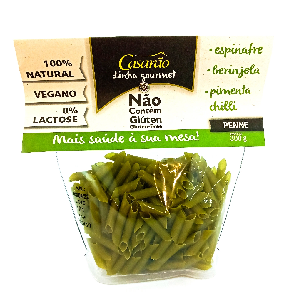 Macarrão Penne Espinafre, Beringela e Pimenta Chilli Gourmet Sem Glúten Casarão 300g