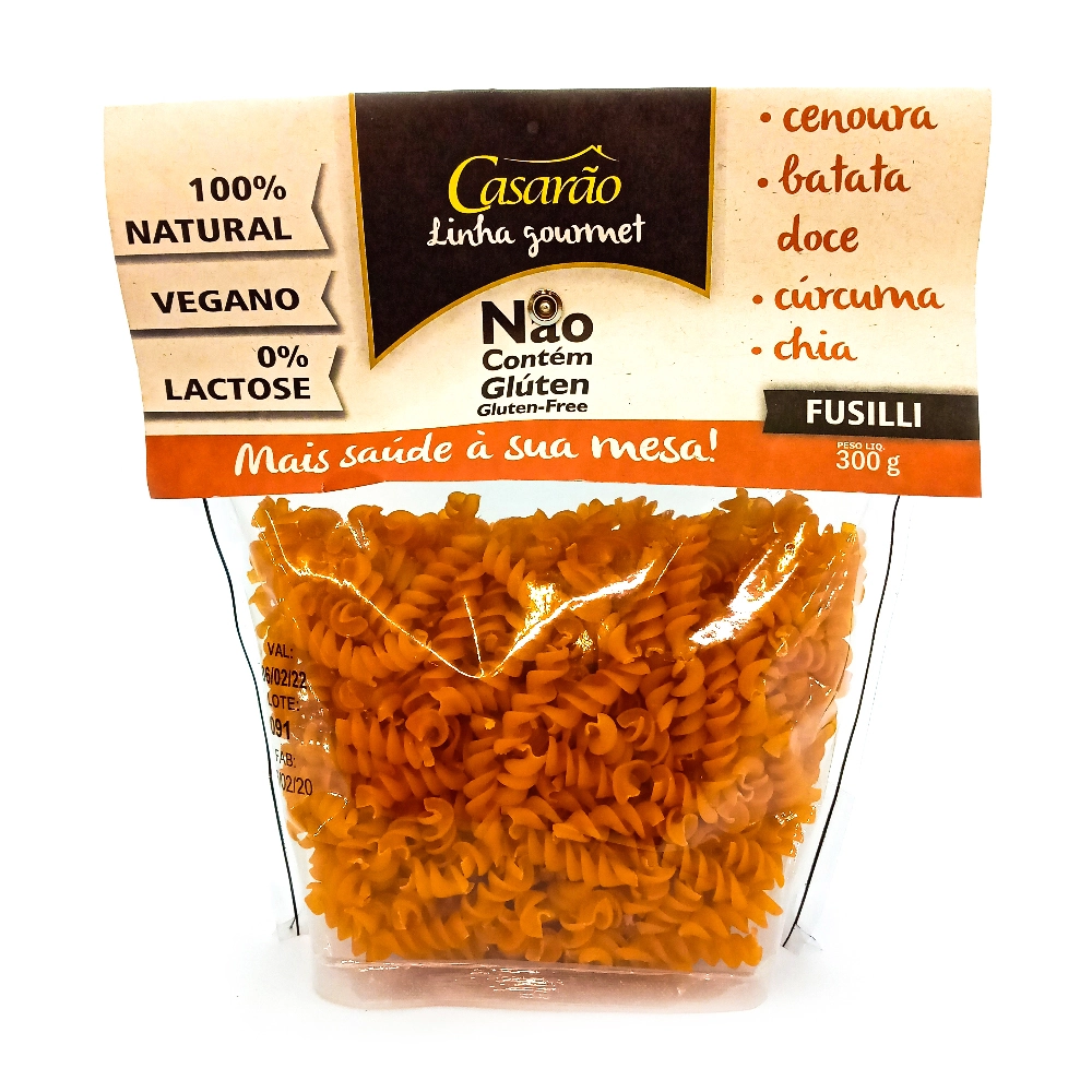 Macarrão Fusilli Cenoura, Batata Doce, Chia e Cúrcuma Gourmet Sem Glúten Casarão 300g