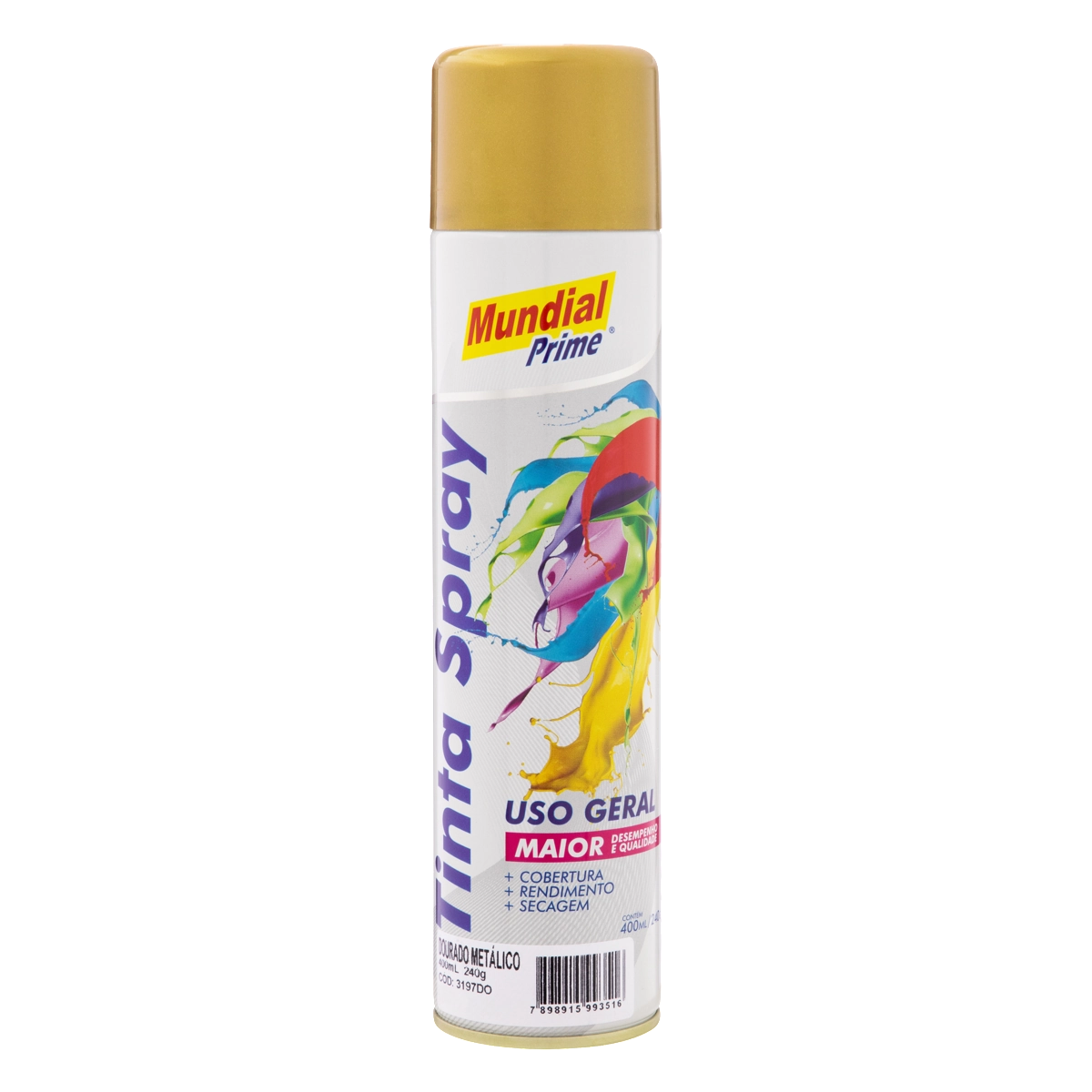 Tinta Uso Geral Spray Dourado Metálico Mundial Prime Lata 400ml