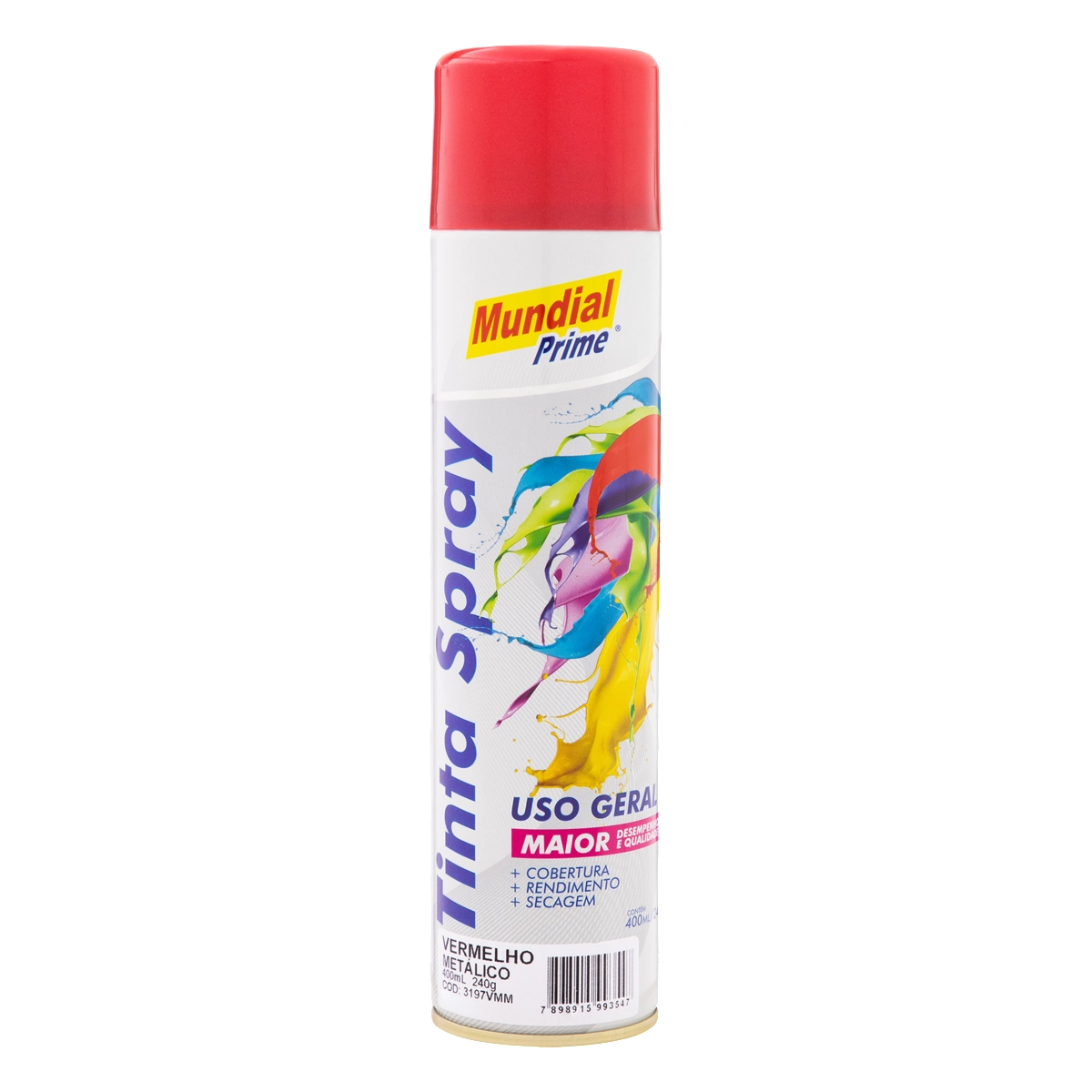 Tinta Uso Geral Spray Vermelho Metálico Mundial Prime Lata 400ml