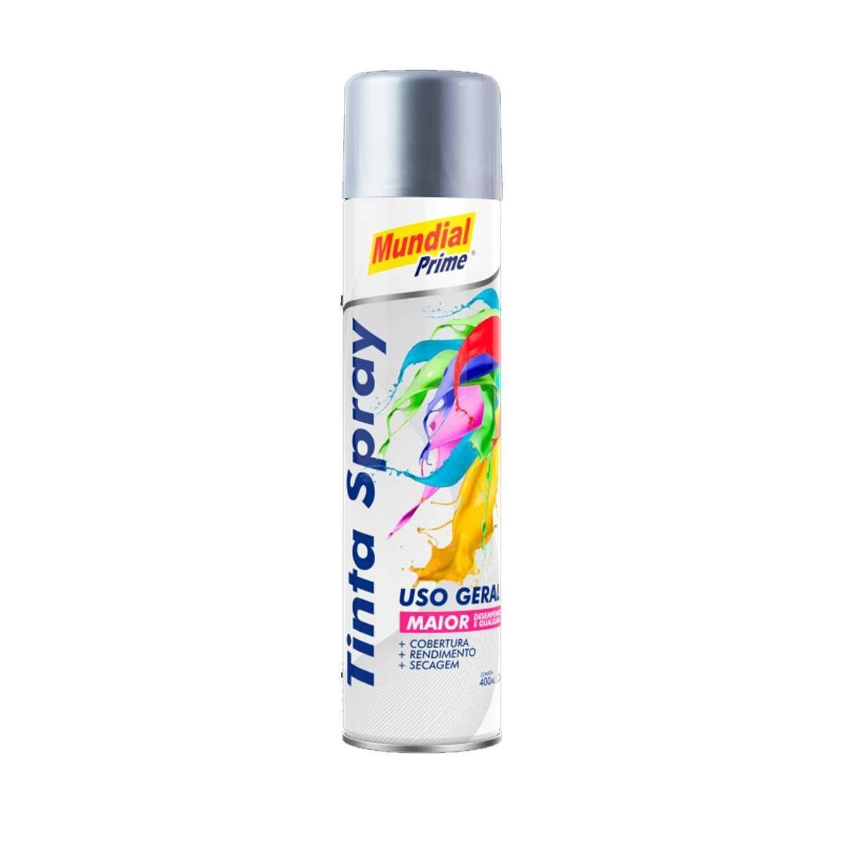 Tinta Uso Geral Spray Prata Metálico Mundial Prime Lata 400ml