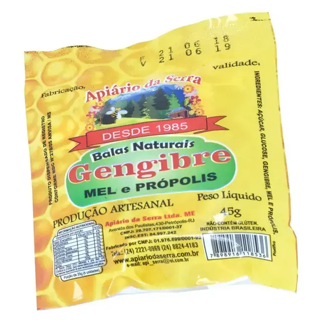 Bala De Gengibre, Mel E Própolis 50g Apiario Flor Da Serra