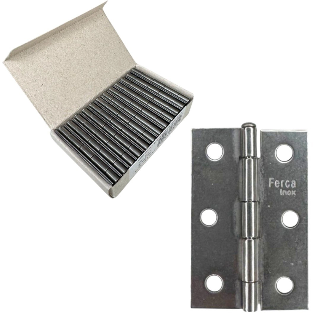 Dobradiça Porta Inox Caixa 24 Peças - 2.1/2  63mm Ferca