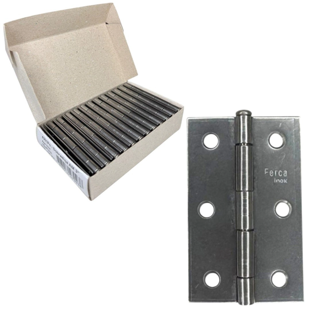 Dobradiça Porta Inox Caixa 24 Peças - 3  75mm Ferca