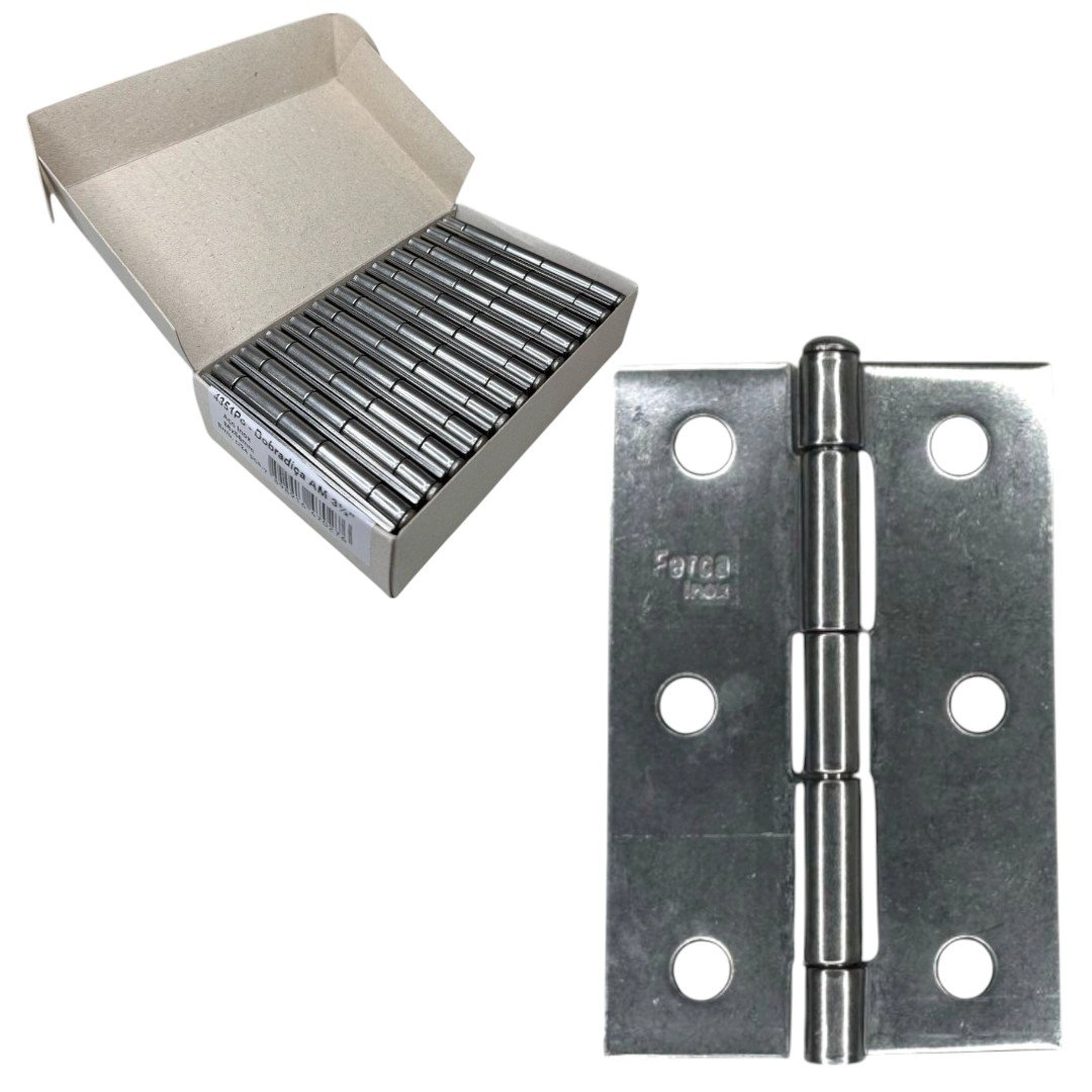Dobradiça Porta Inox Caixa 24 Peças - 3.1/2  86mm Ferca
