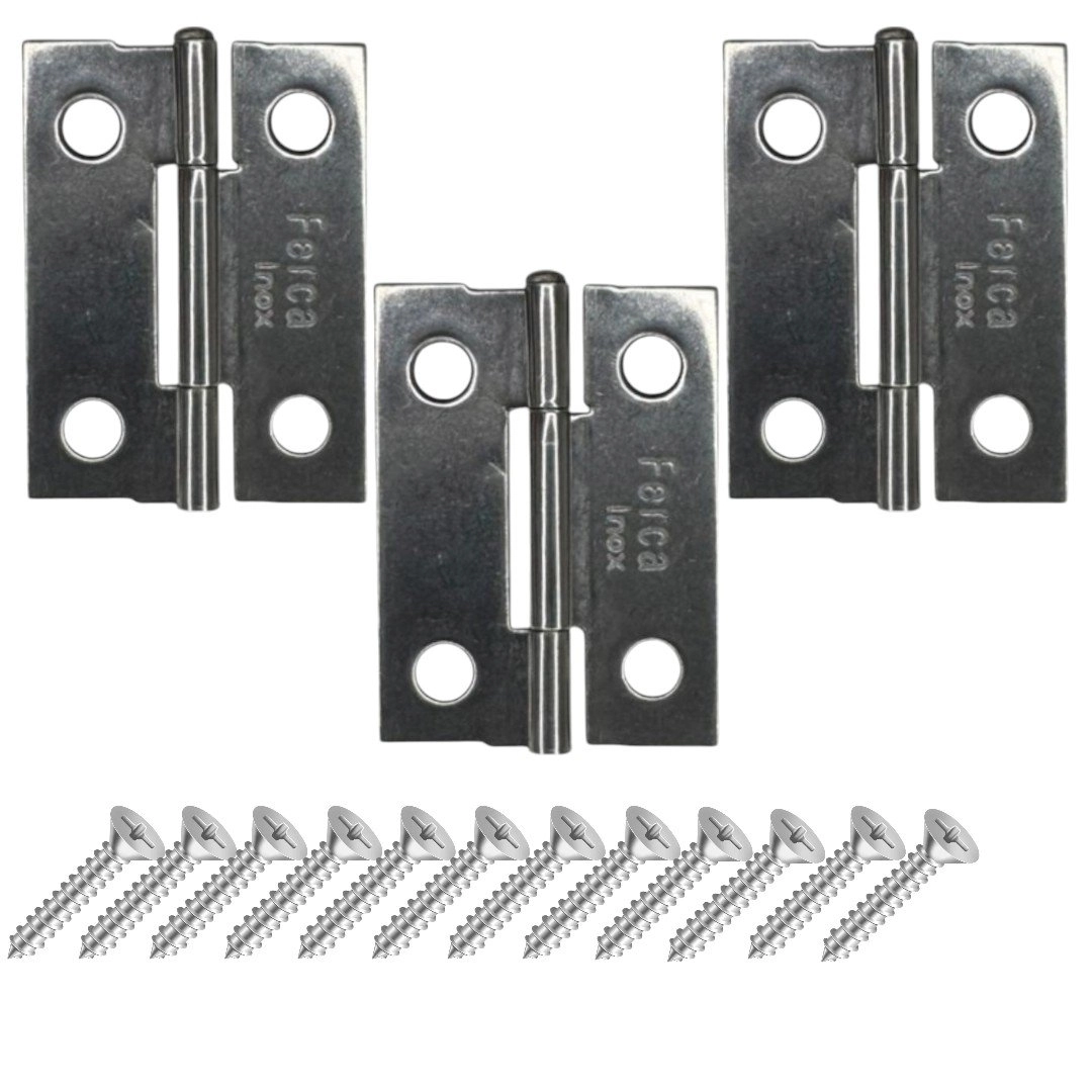 Dobradiça Porta Inox Kit 3 Peças - 1.1/2  40mm Ferca