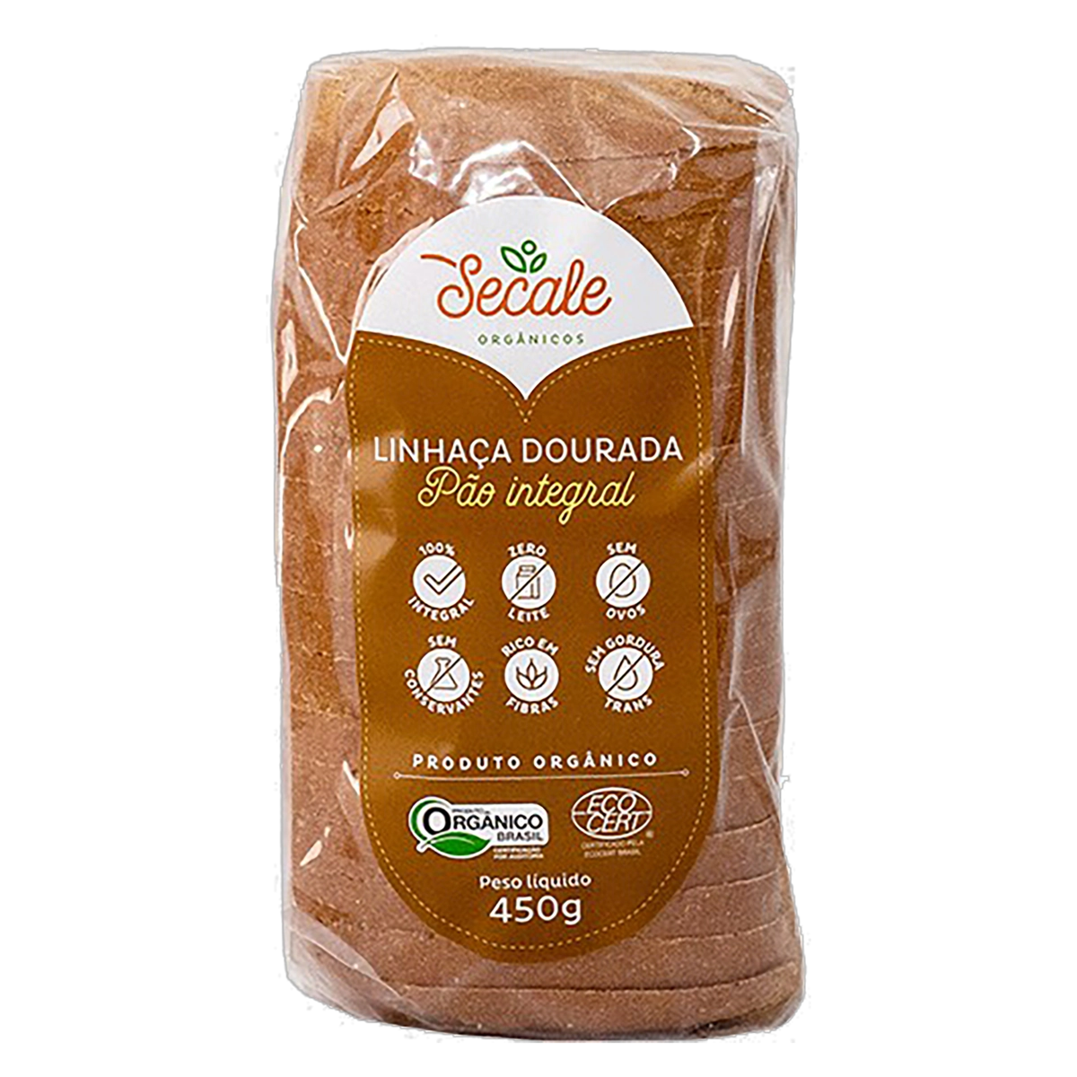 Pão Integral Linhaça Dourada Orgânico Vegano Secale Pacote 450g
