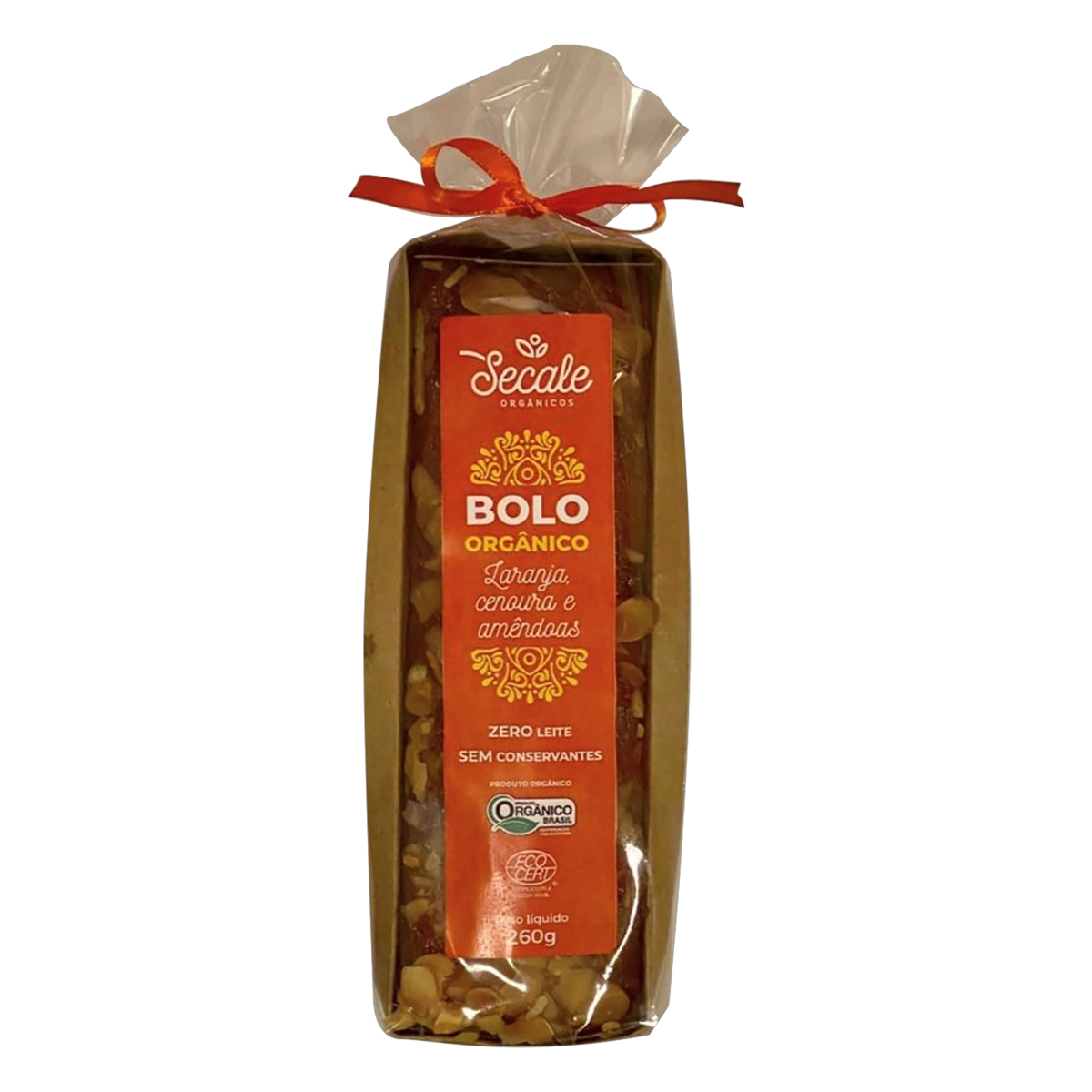Bolo Orgânico Laranja, Cenoura E Amêndoas Zero Leite Secale Pacote 260g