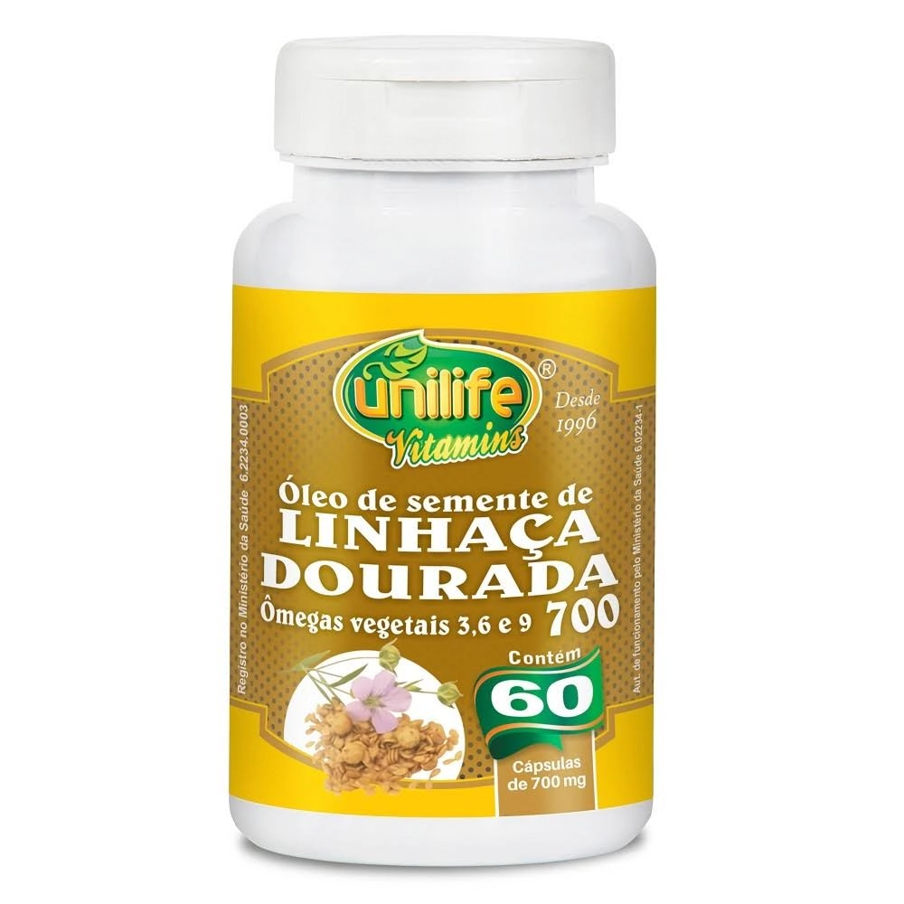 Óleo de Linhaça Dourada+Ômega 3,6 e 9 700mg 60Cáps Unilife