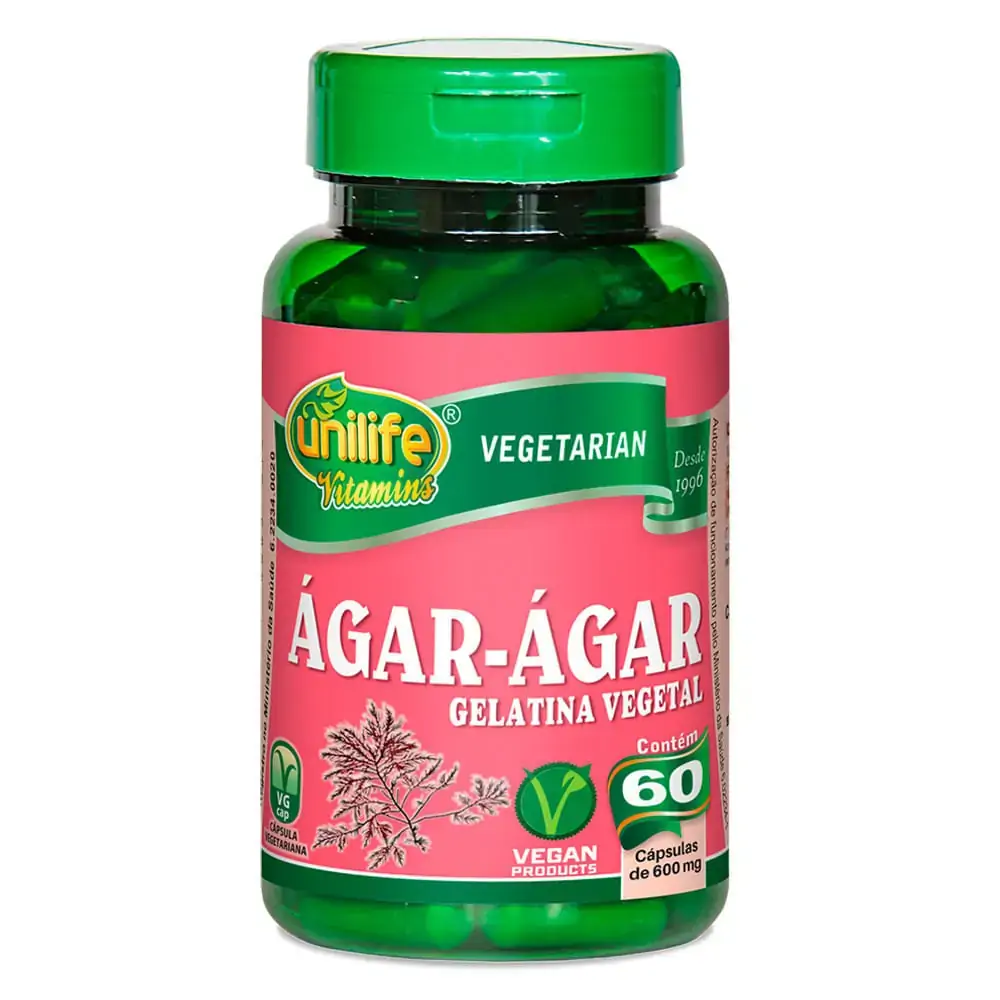 ágar ágar 60 Cápsulas 600mg Gelatina Vegetal Unilife