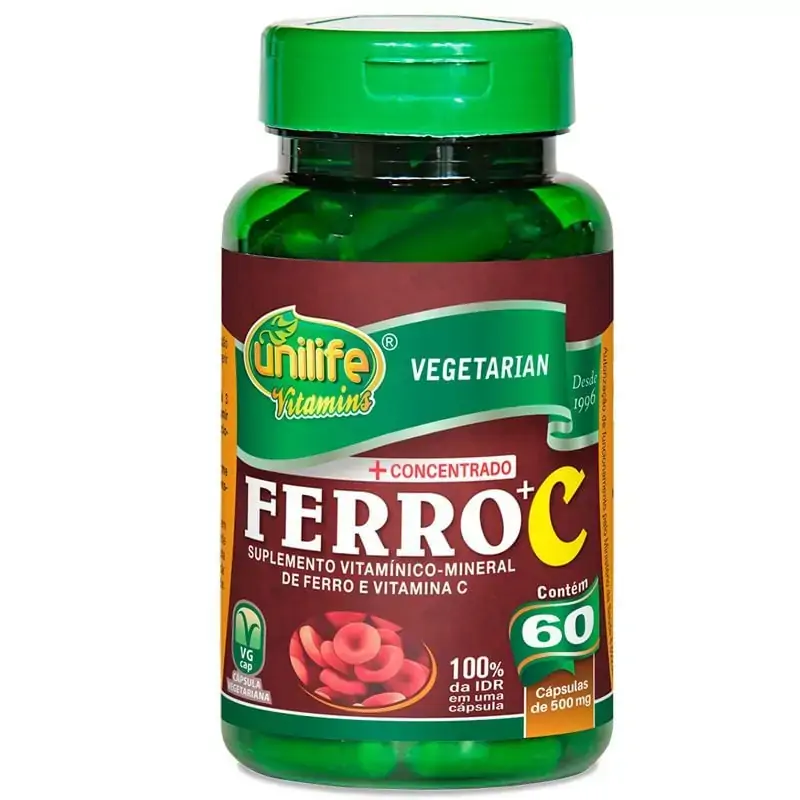 Ferro Com Vitamina C 60 Cápsulas 500mg Unilife